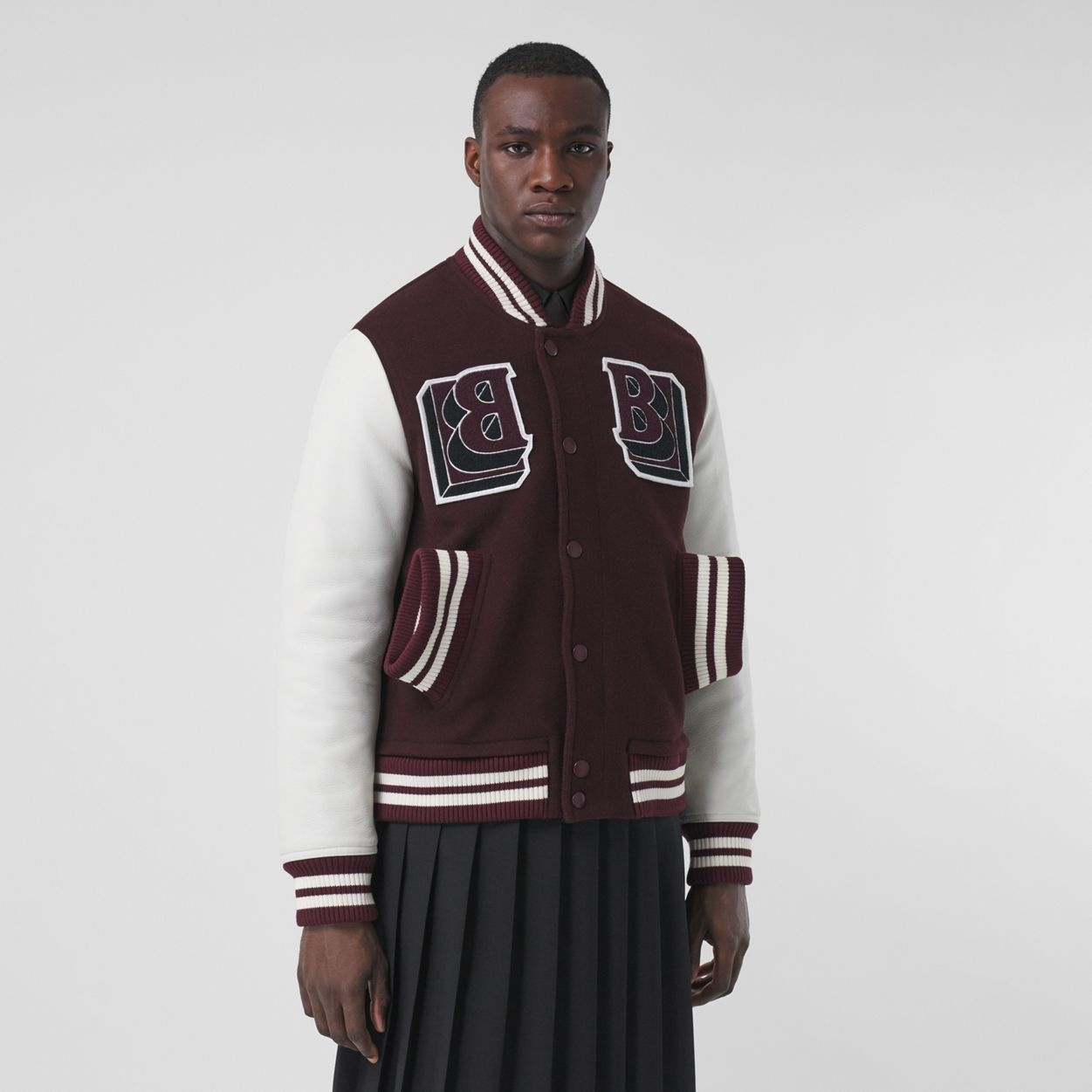 Leather Sleeve Technical Wool Varsity Jacket - 6