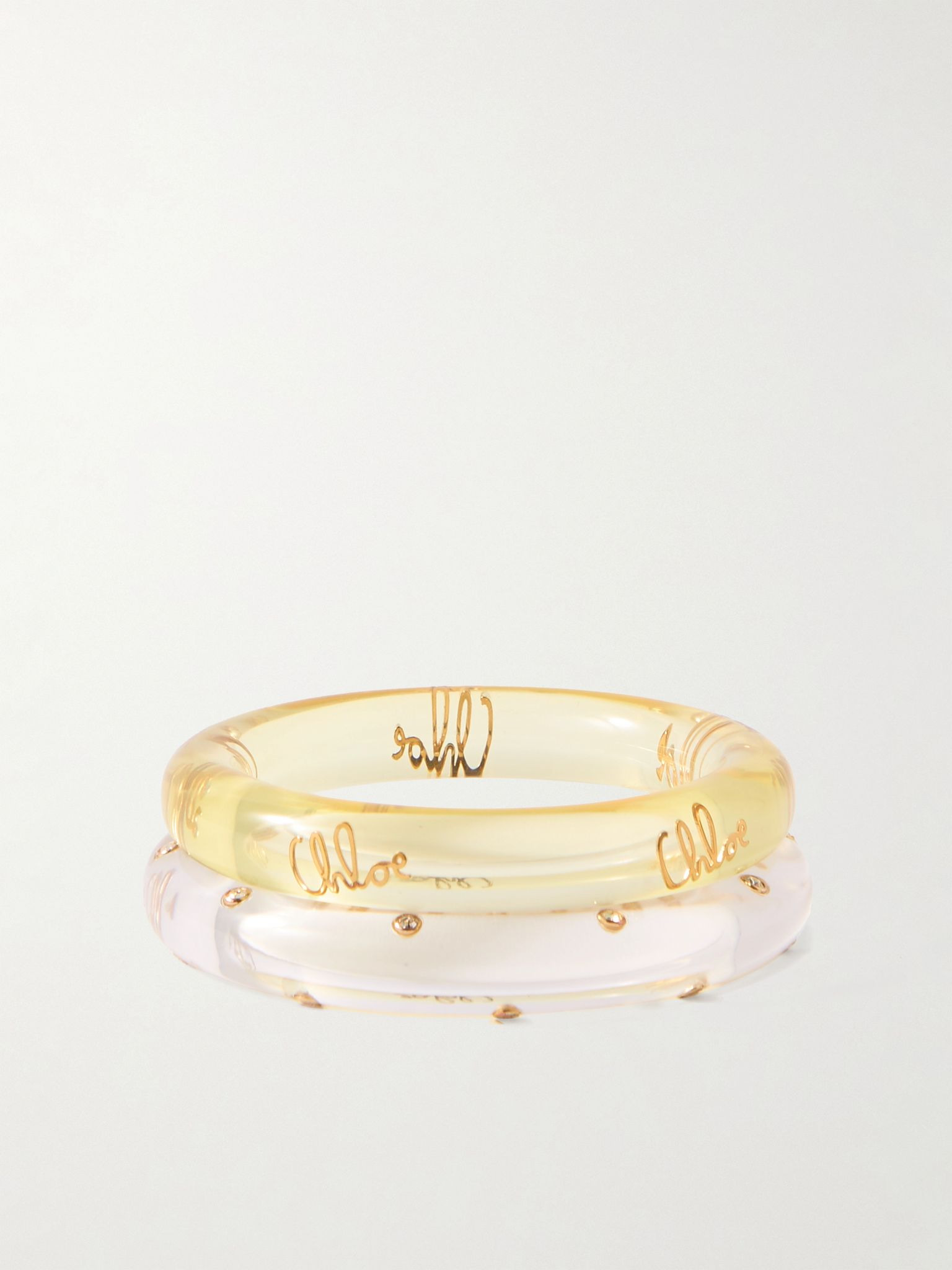Set of two resin, crystal and gold-tone bangles Gold - 3