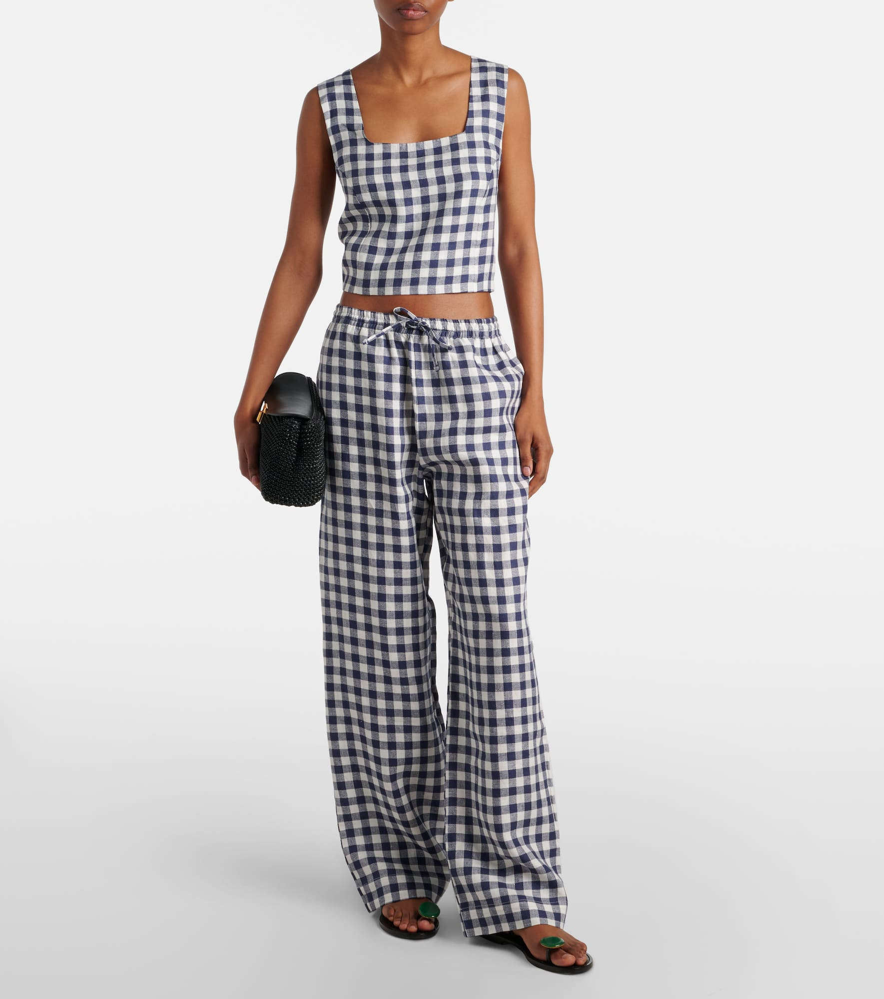 Aurelia gingham linen wide-leg pants - 2