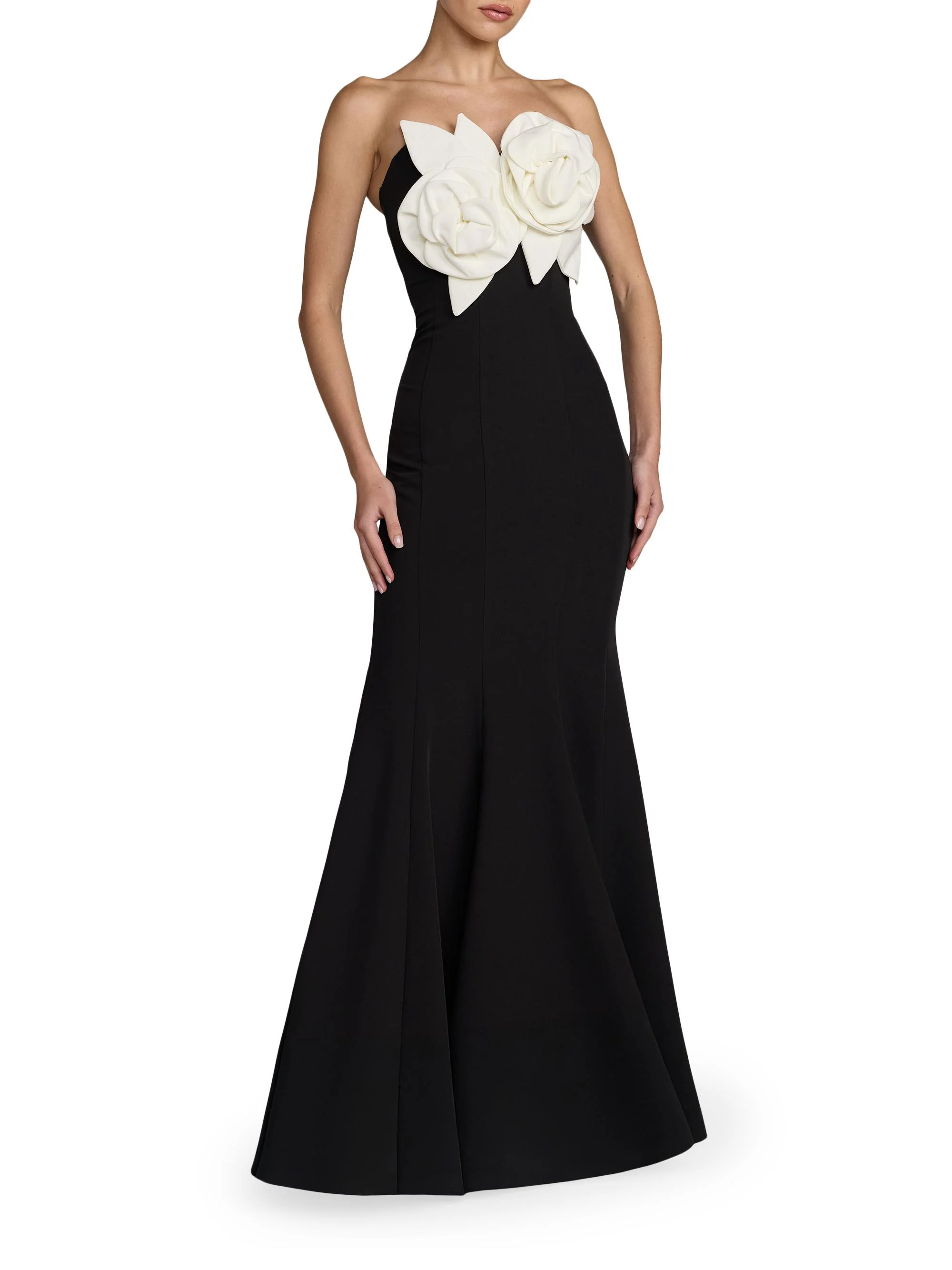 Women's Ieena Floral-Appliquéd Satin Mermaid Gown - Black Ivory - 1