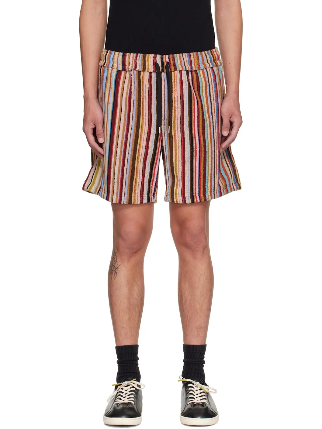 Multicolor 'Signature Stripe' Towelling Lounge Shorts - 1