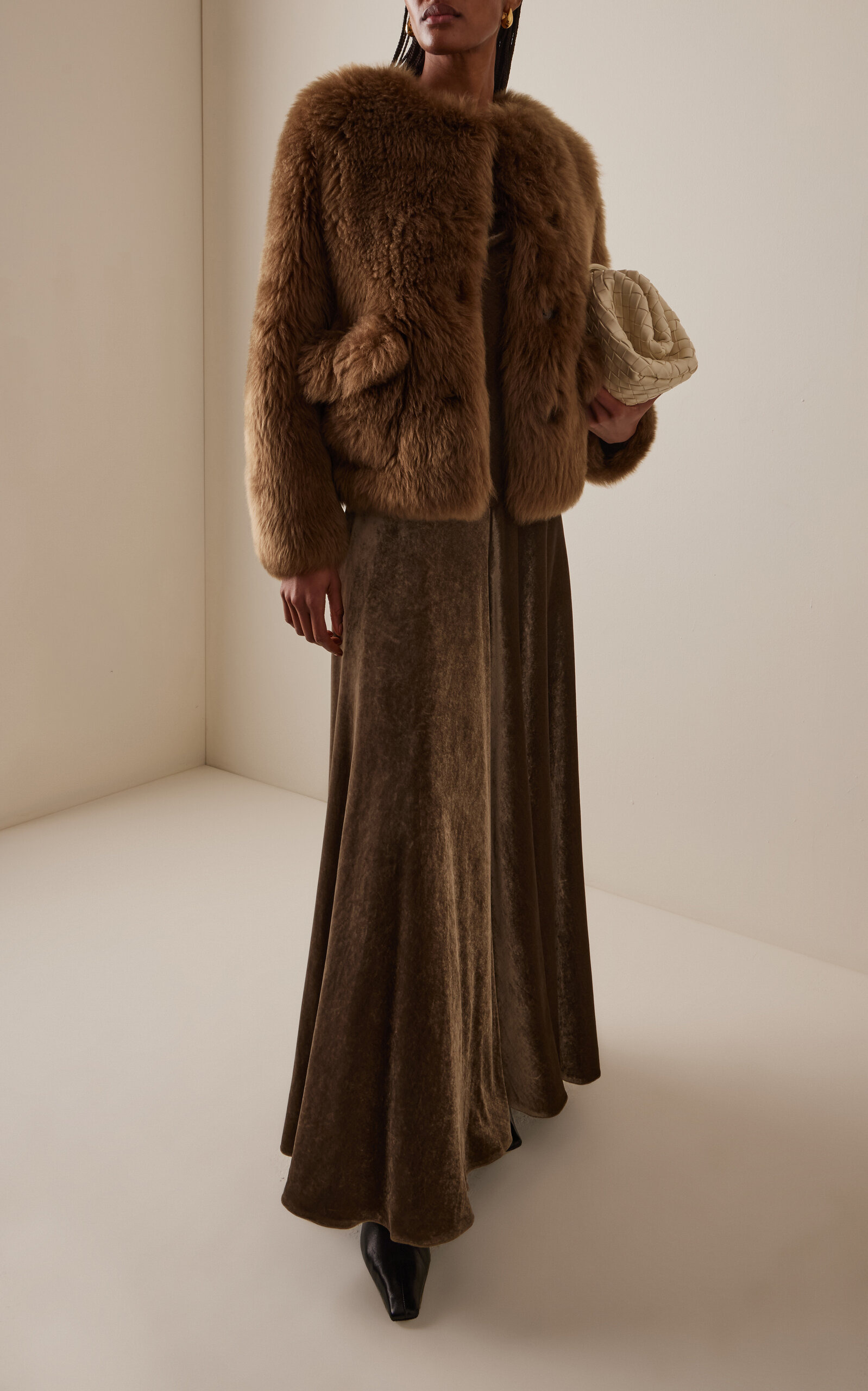 Maury Shearling Short Coat brown - 3