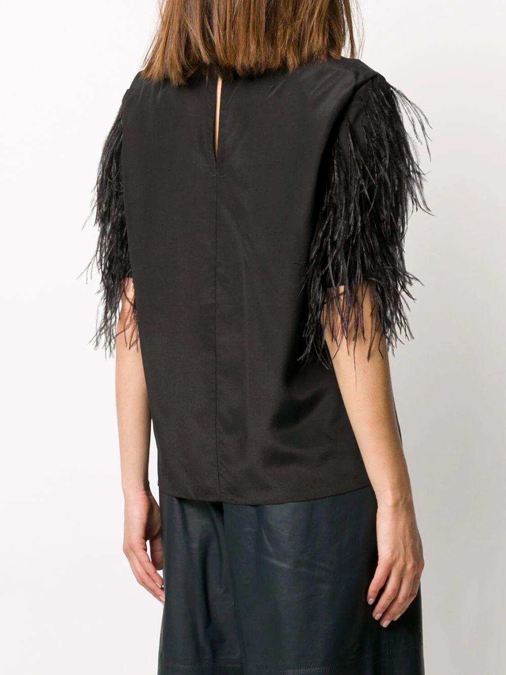 feathered sleeve T-shirt - 4