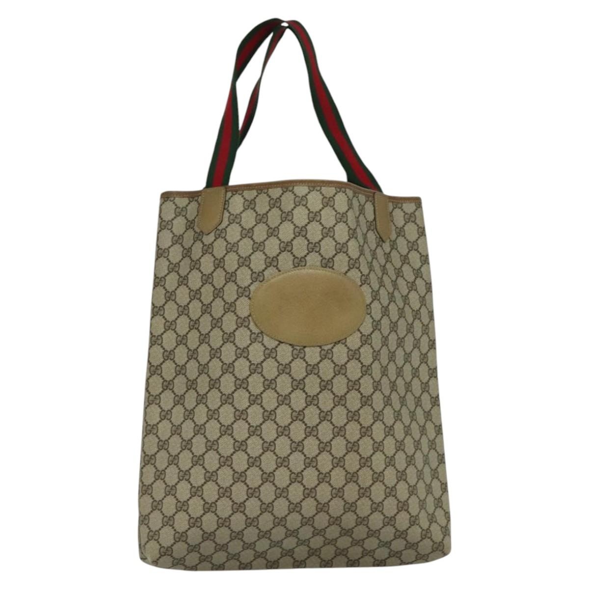 GUCCI GG Supreme Web Sherry Line Tote Bag Pvc Beige Red Green - 13