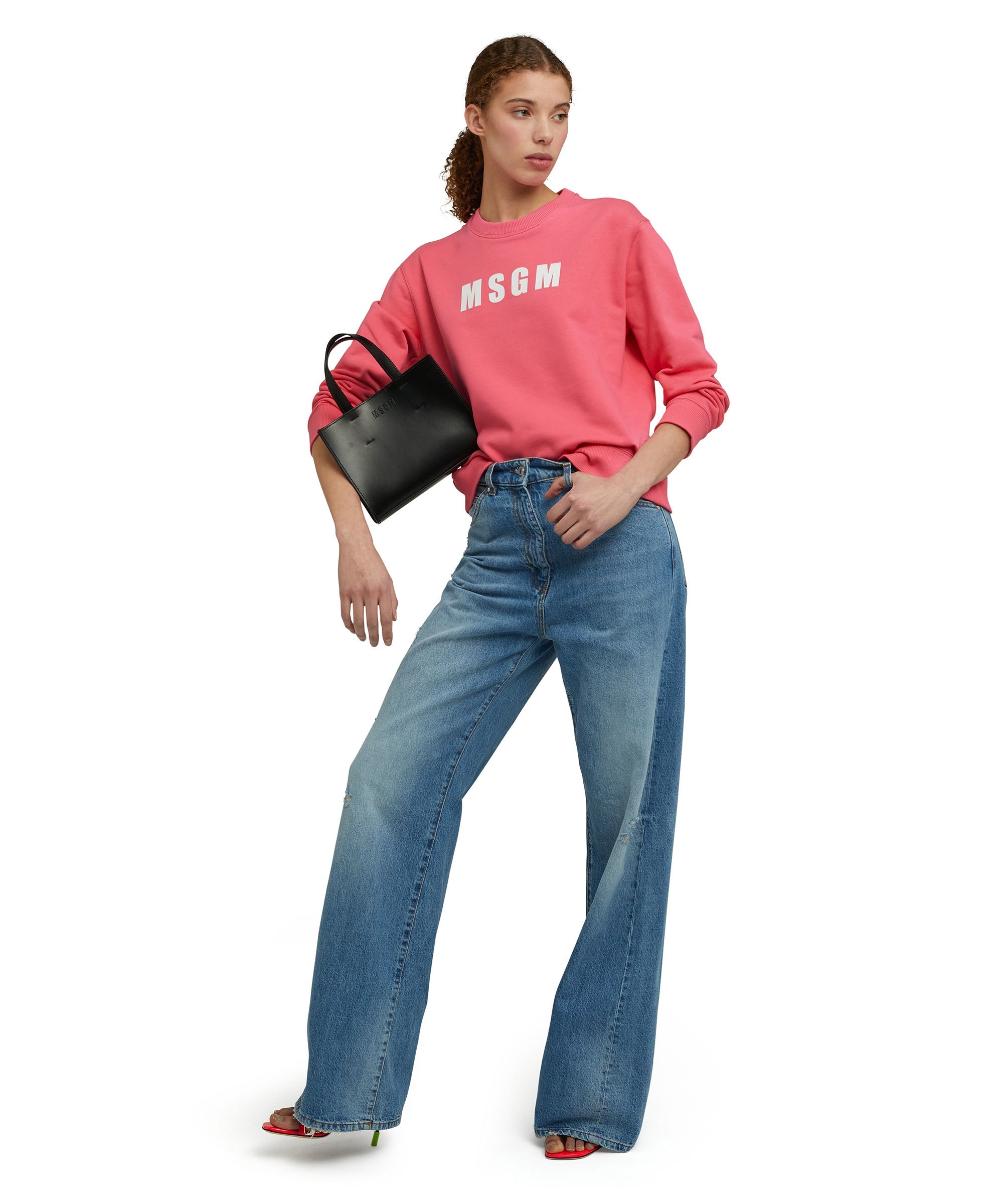 Solid color cotton crewneck sweatshirt with MSGM logo - 5