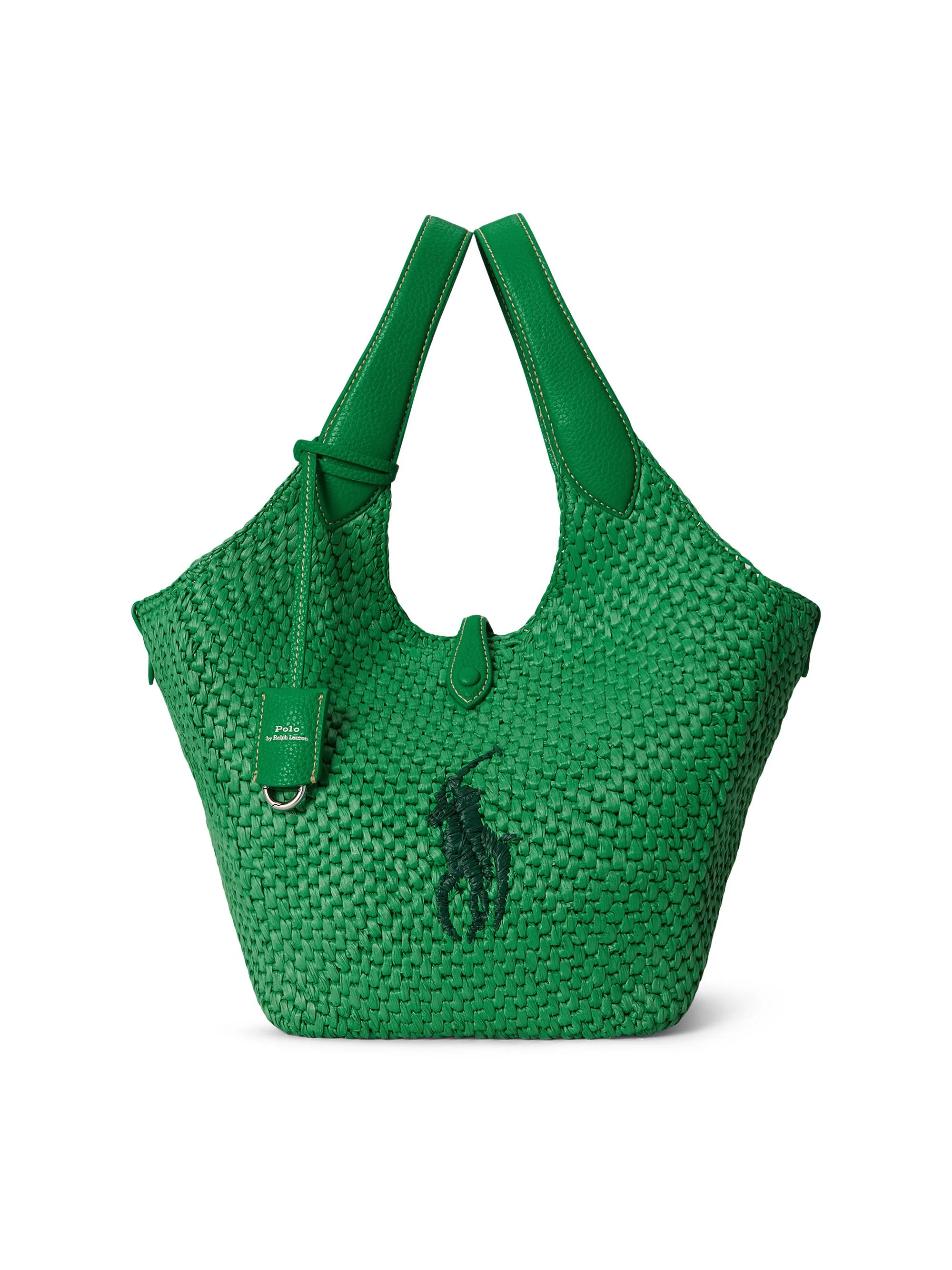 Women's Medium Logo-Embroidered Raffia Tote Bag - Parrot - 1