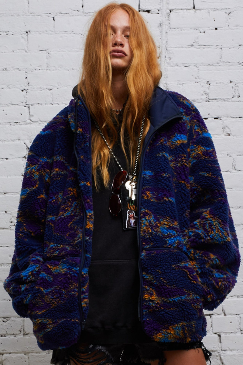 R13 OVERSIZED ZIP-UP FLEECE JACKET - NAVY SWIRL | R13 outlook