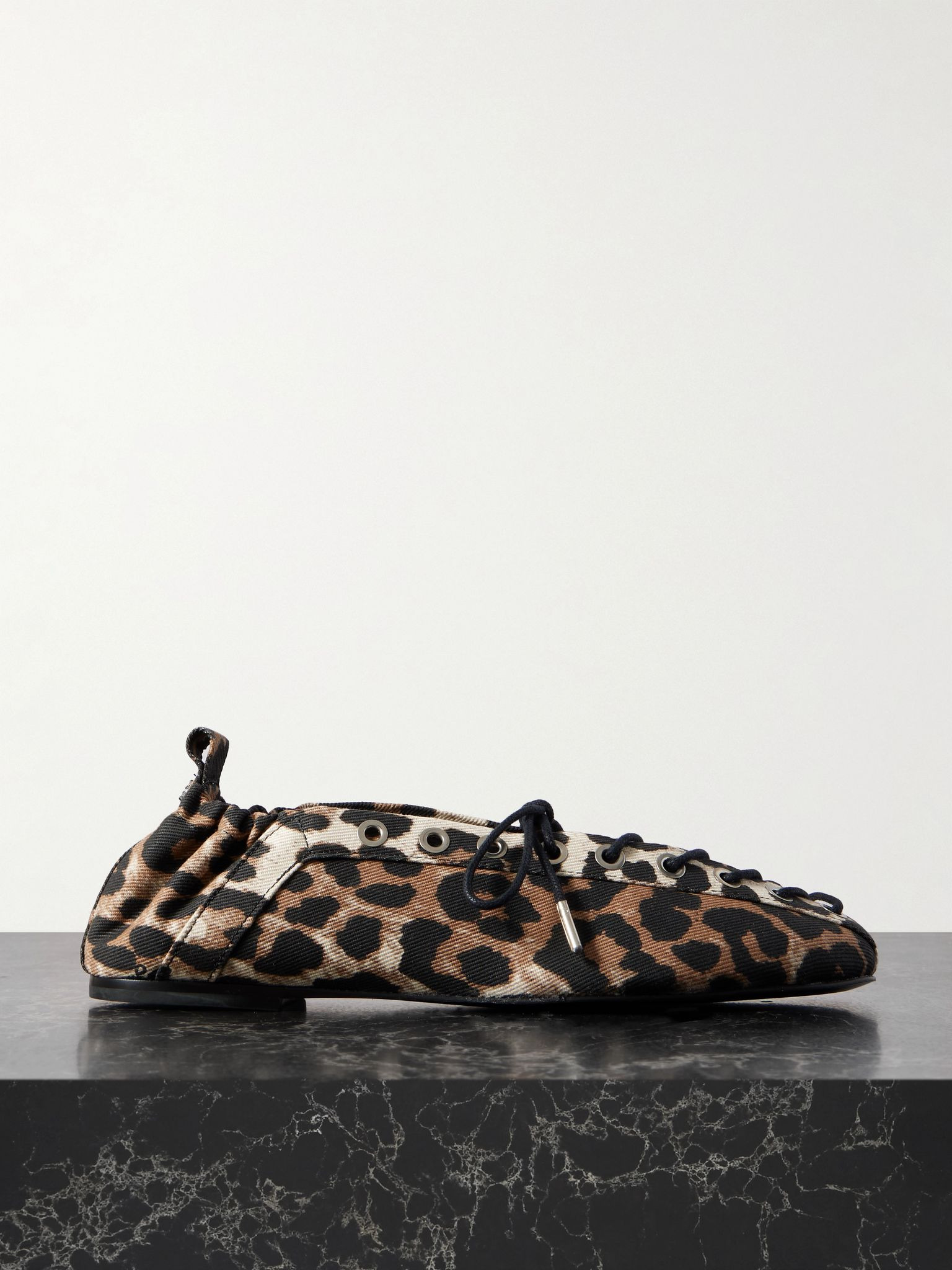 Lace-up leopard-print denim ballet flats Leopard print - 1