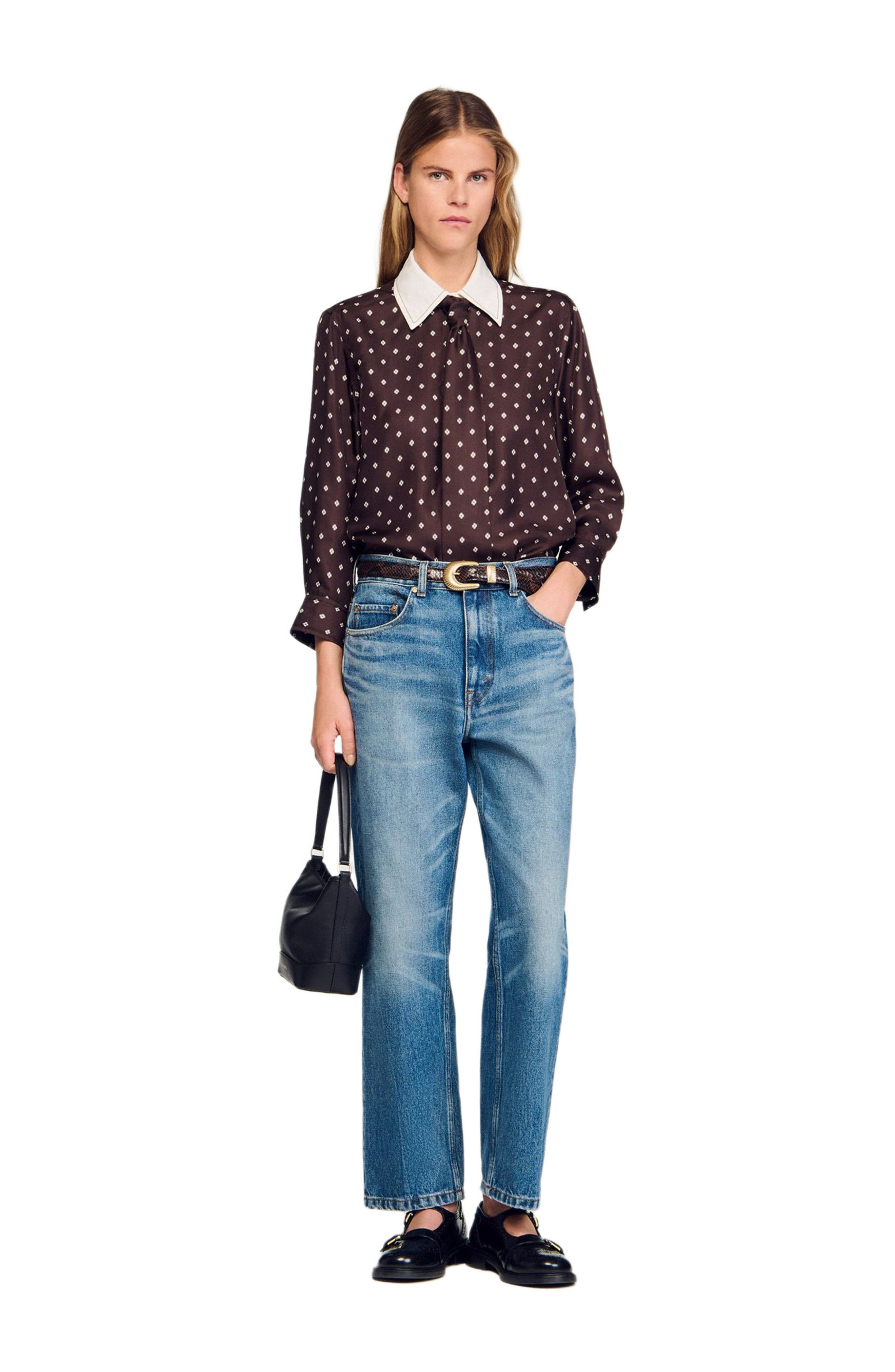 SANDRO Floaty tie print shirt in Brown /White at Nordstrom - 1
