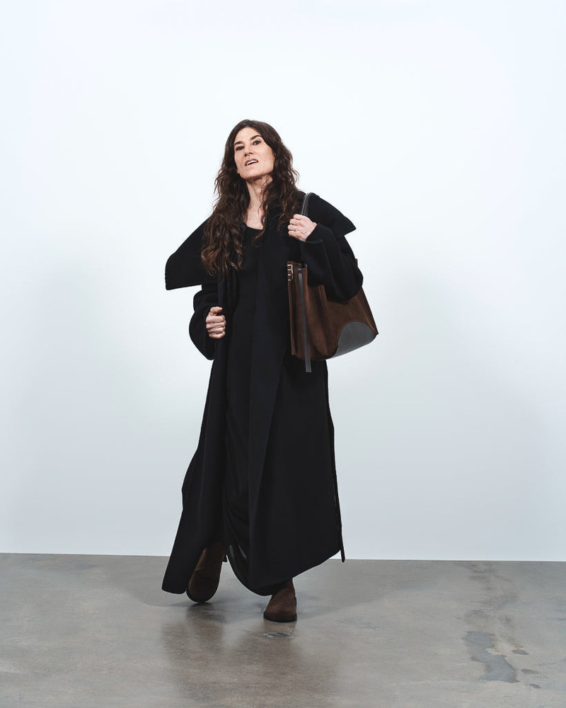 JW Anderson WOMENS LONGLINE WRAP FRONT COAT IN BLACK outlook