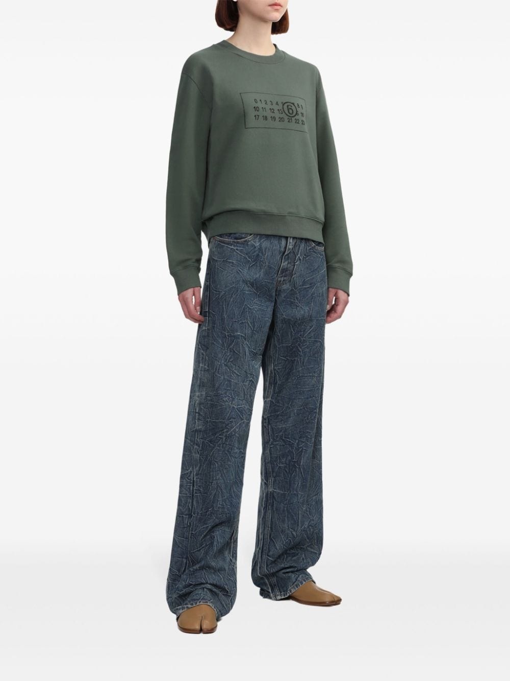 appliqué crinkled straight jeans - 2