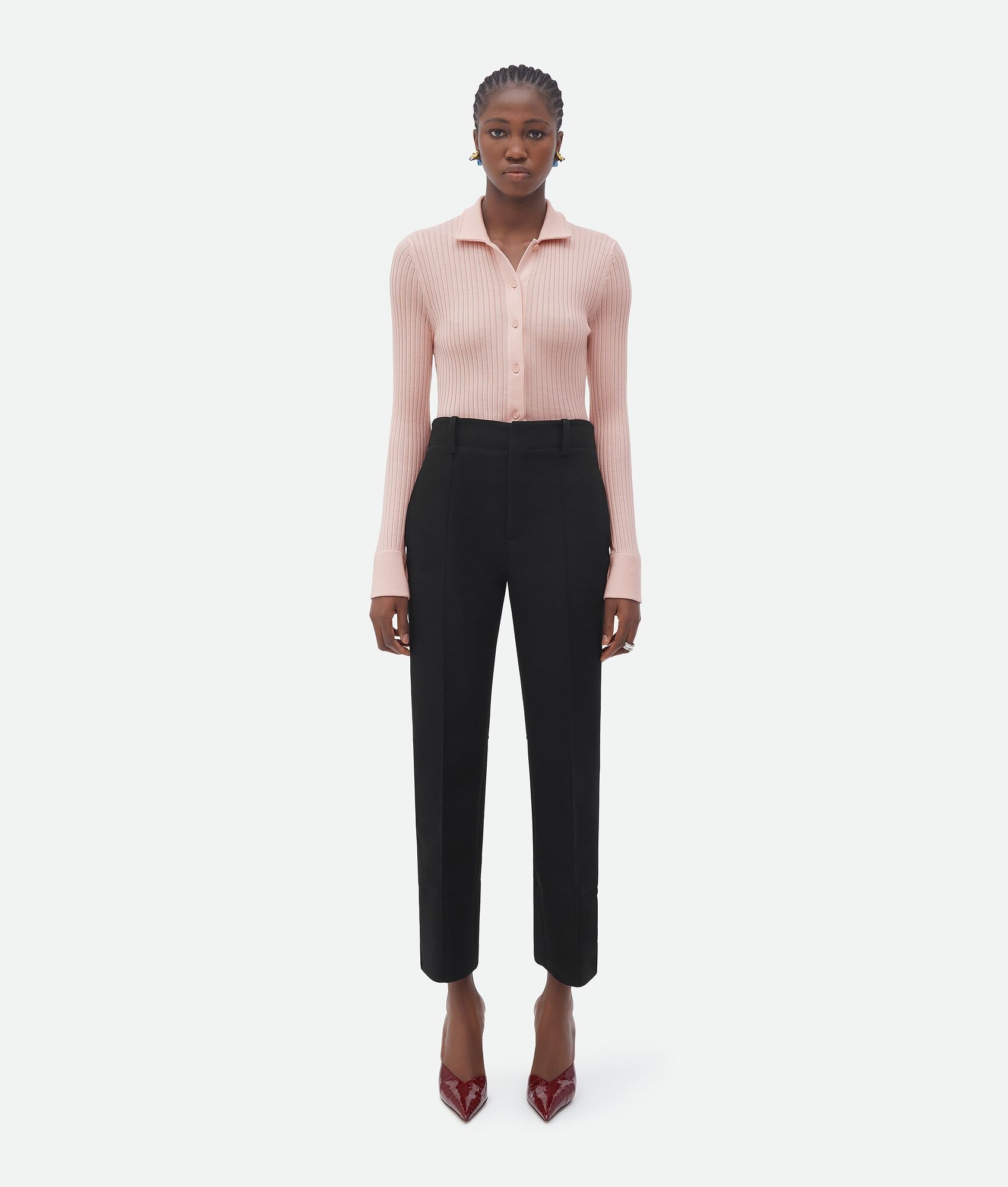 slim leg melange wool pants - 1
