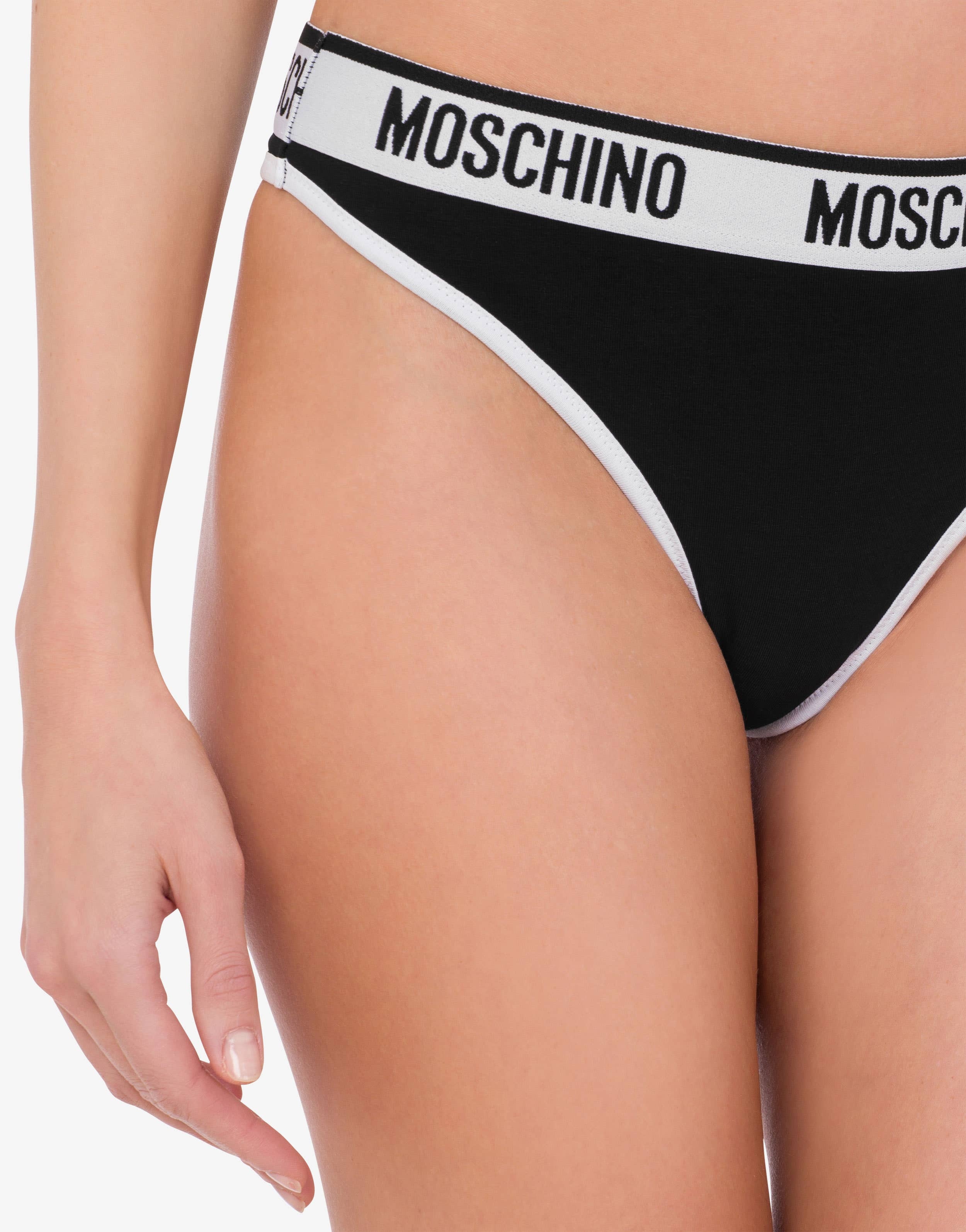 BLACK & WHITE STRETCH JERSEY THONG - 4