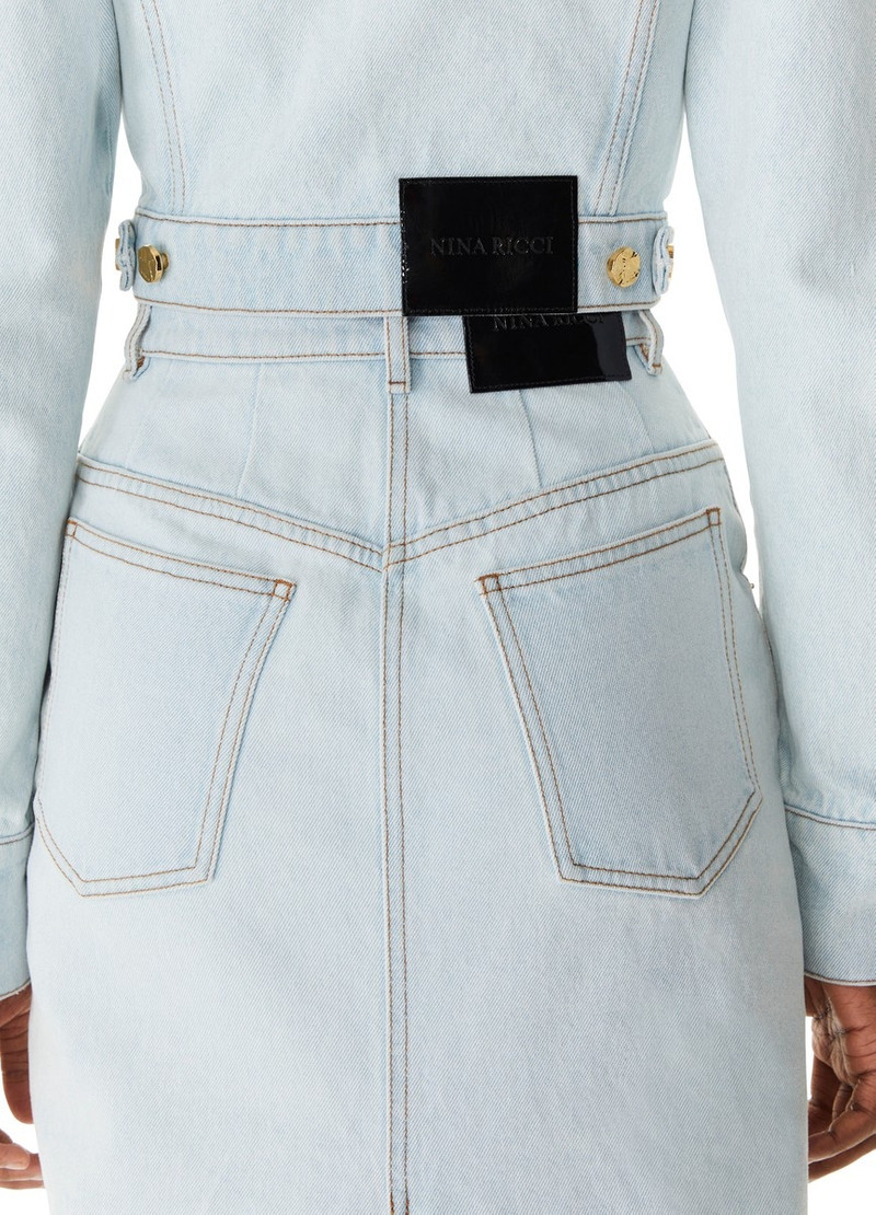 Long denim skirt with slit 3