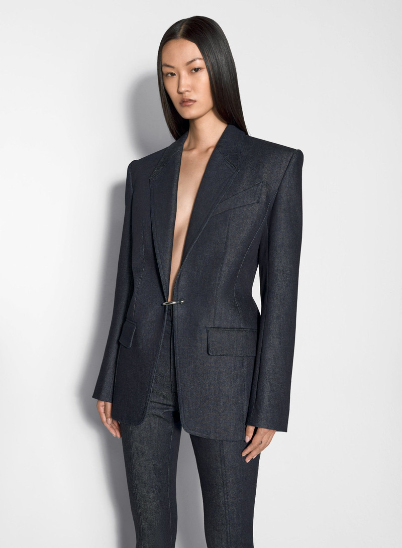 pierced tailored raw denim jacket 1