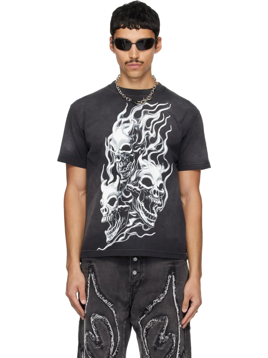 Black Three Riding Skull Dirt T-shirt - 1