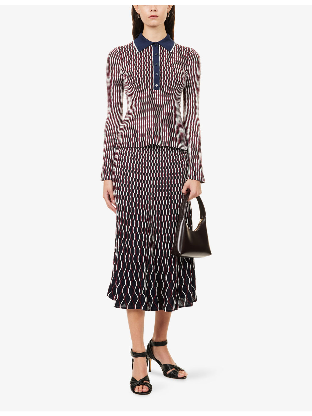 Colleen Stripe-Pattern Stretch-Knit Polo Top - 2