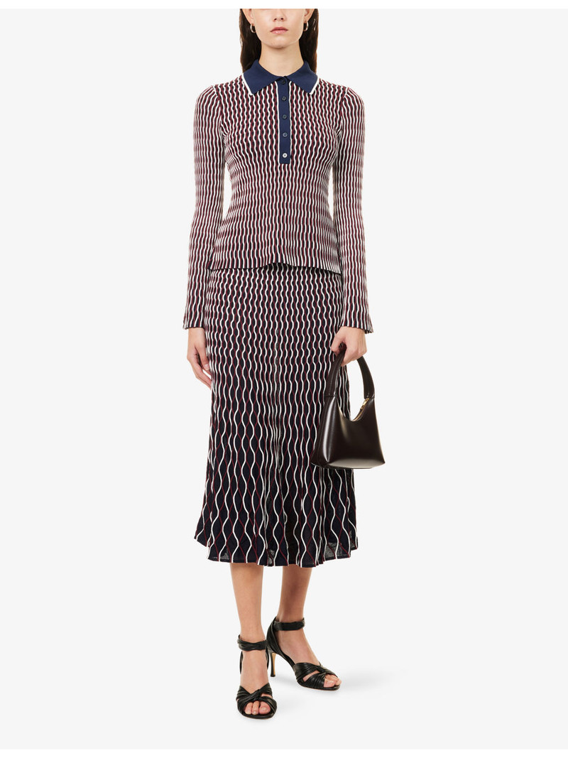 SIMKHAI Colleen Stripe-Pattern Stretch-Knit Polo Top outlook