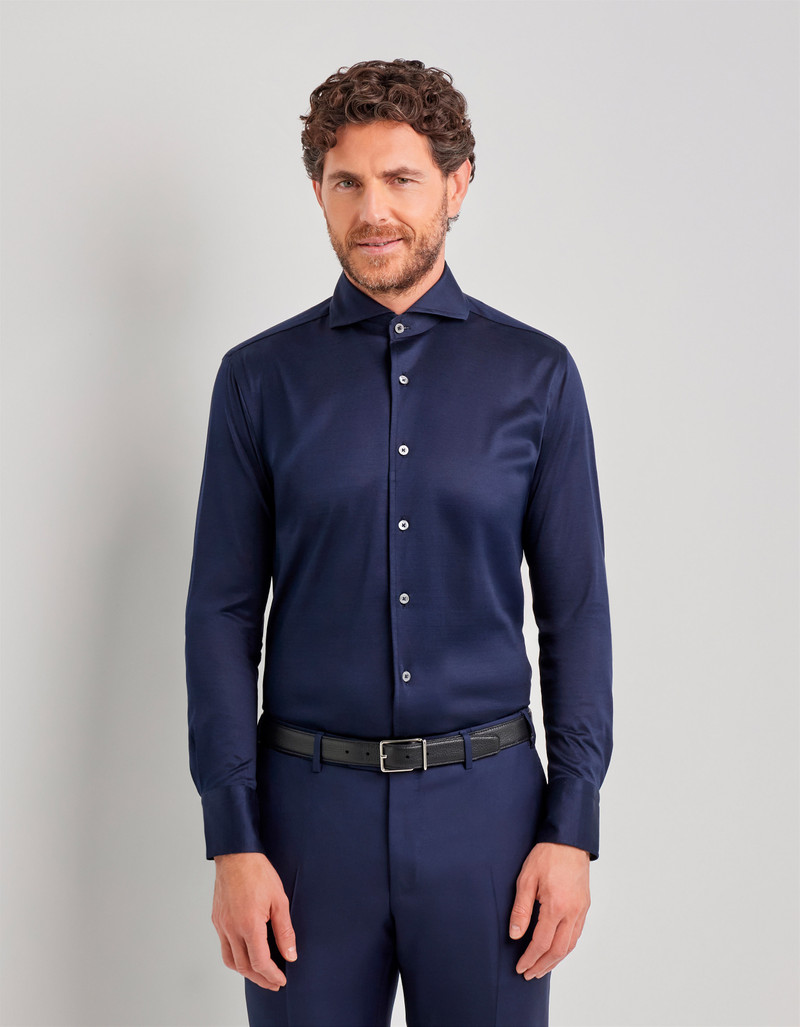 Canali REGULAR FIT SHIRT IN NAVY BLUE COTTON JERSEY outlook