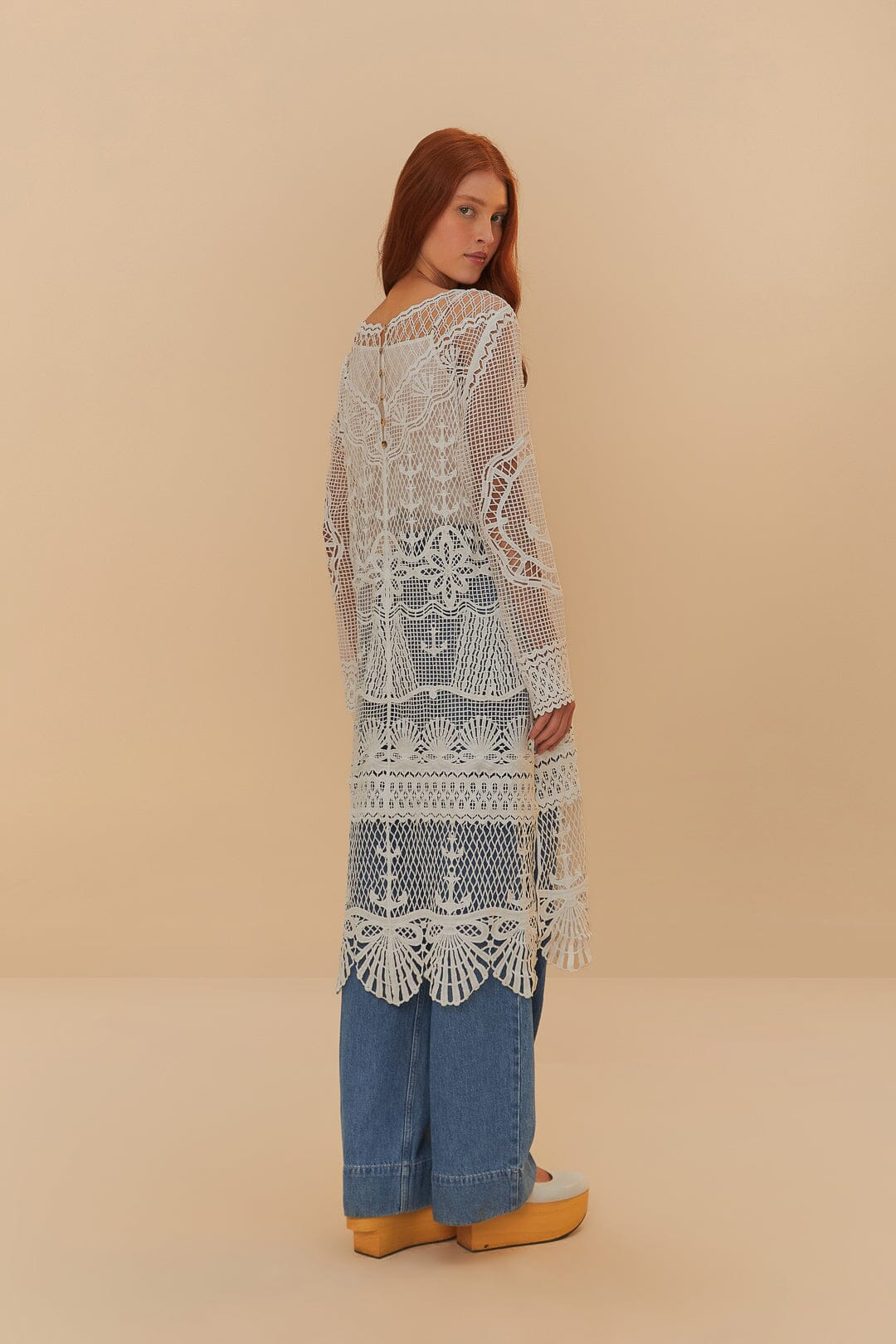 Off-White Nautical Guipure Long Sleeve Midi Dress - 5