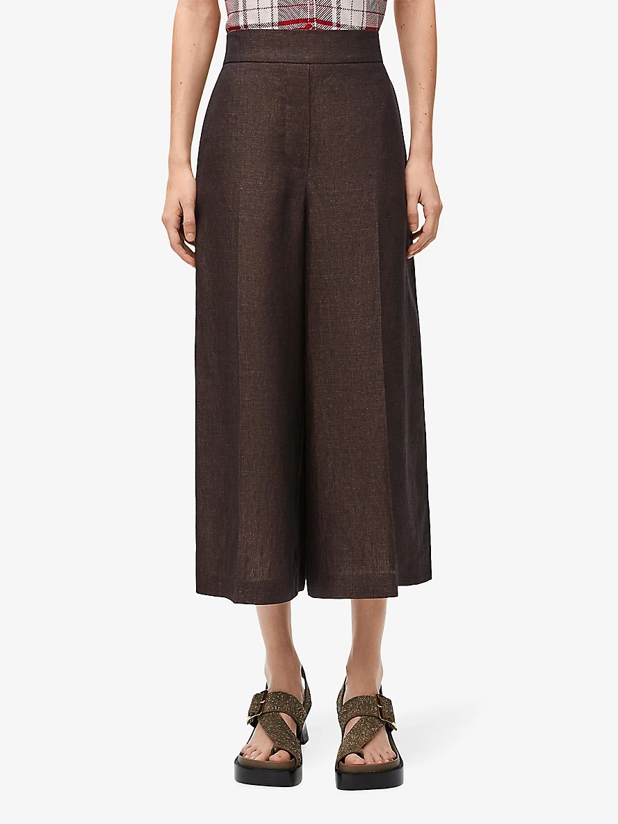 High-rise wide-leg cropped linen trousers - 3