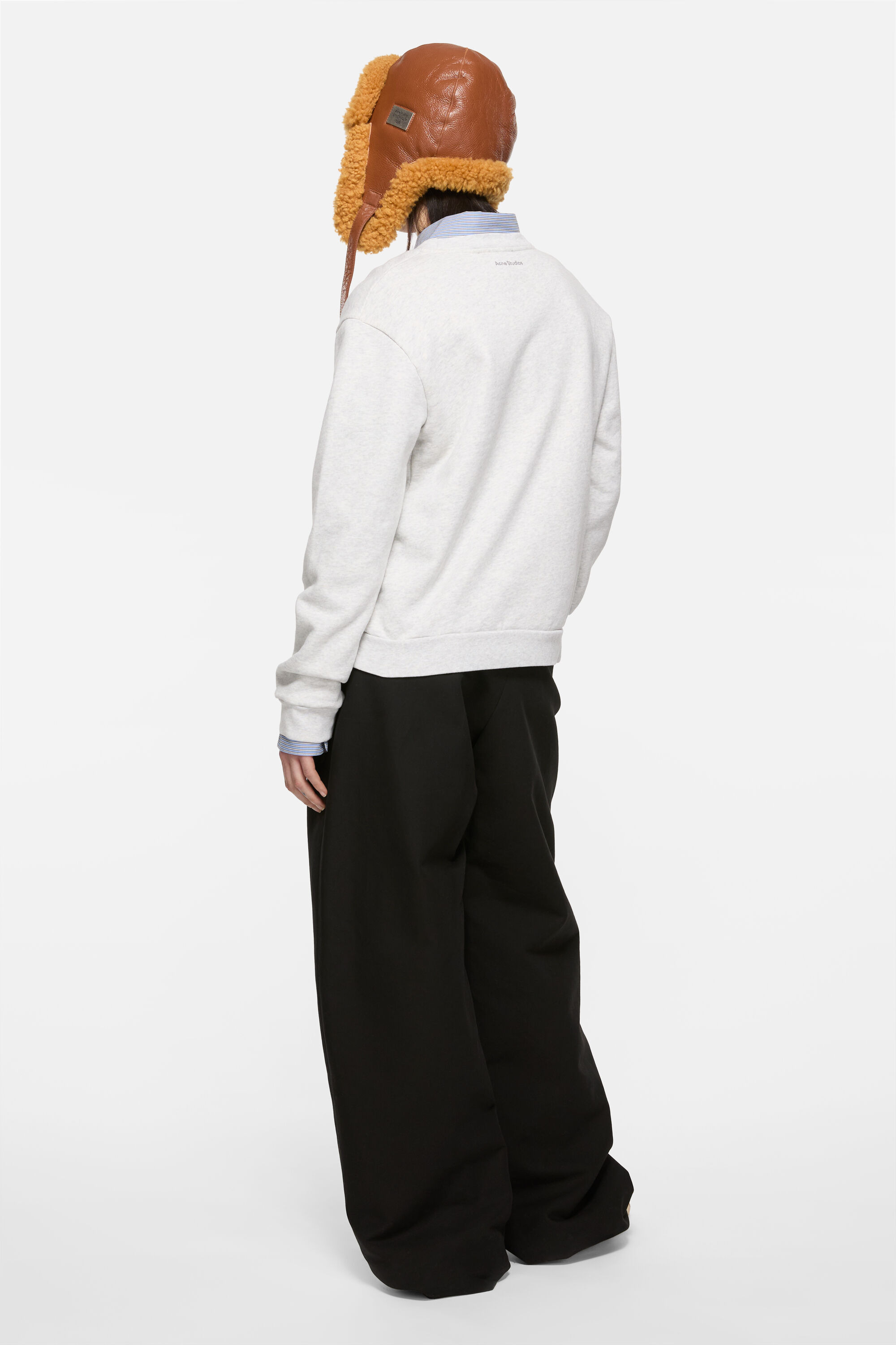 Crew neck fleece sweater - Pale Grey Melange - 3