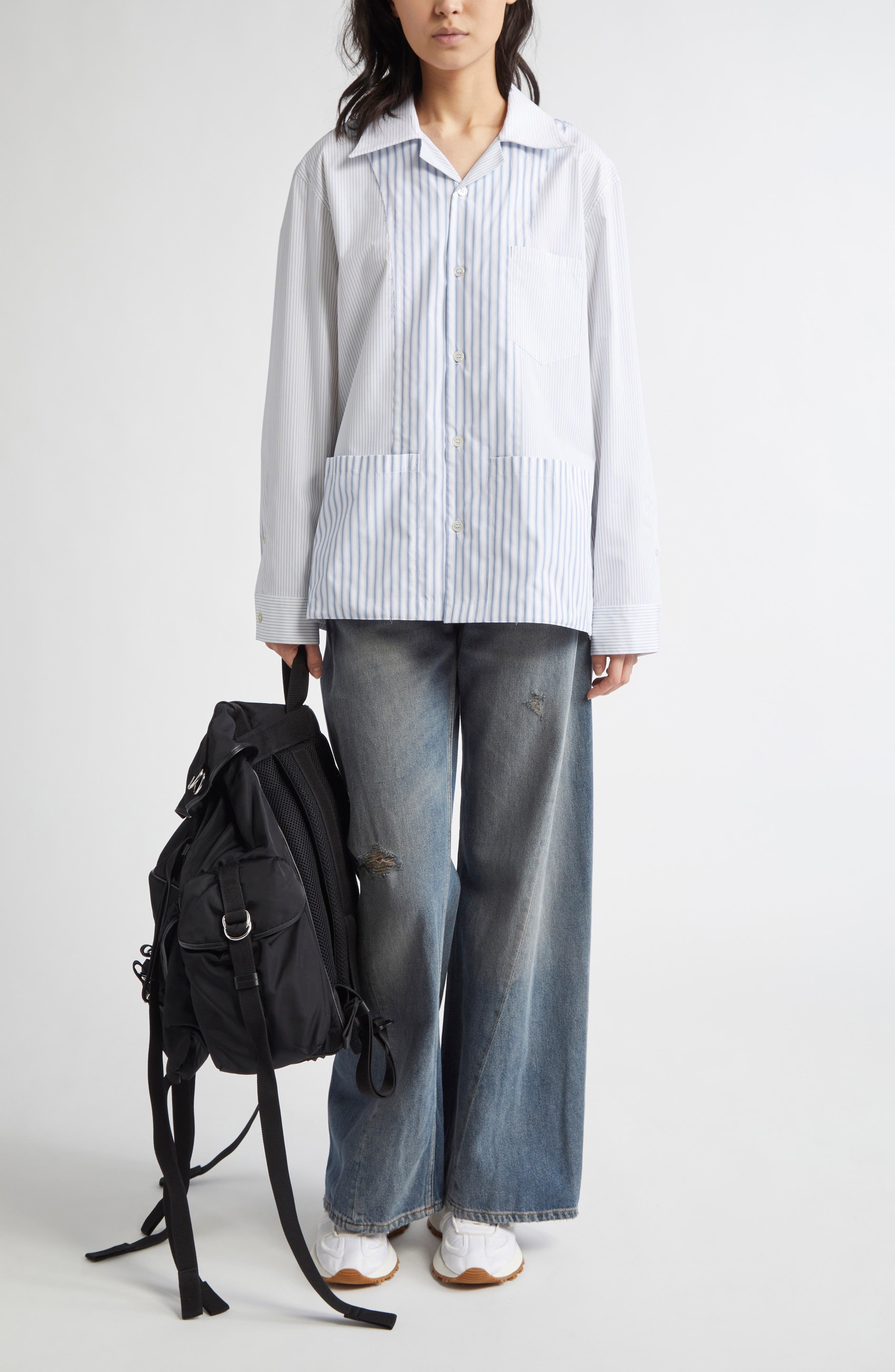 MM6 Maison Margiela Distressed Wide Leg Jeans in Grey Blue at Nordstrom - 2