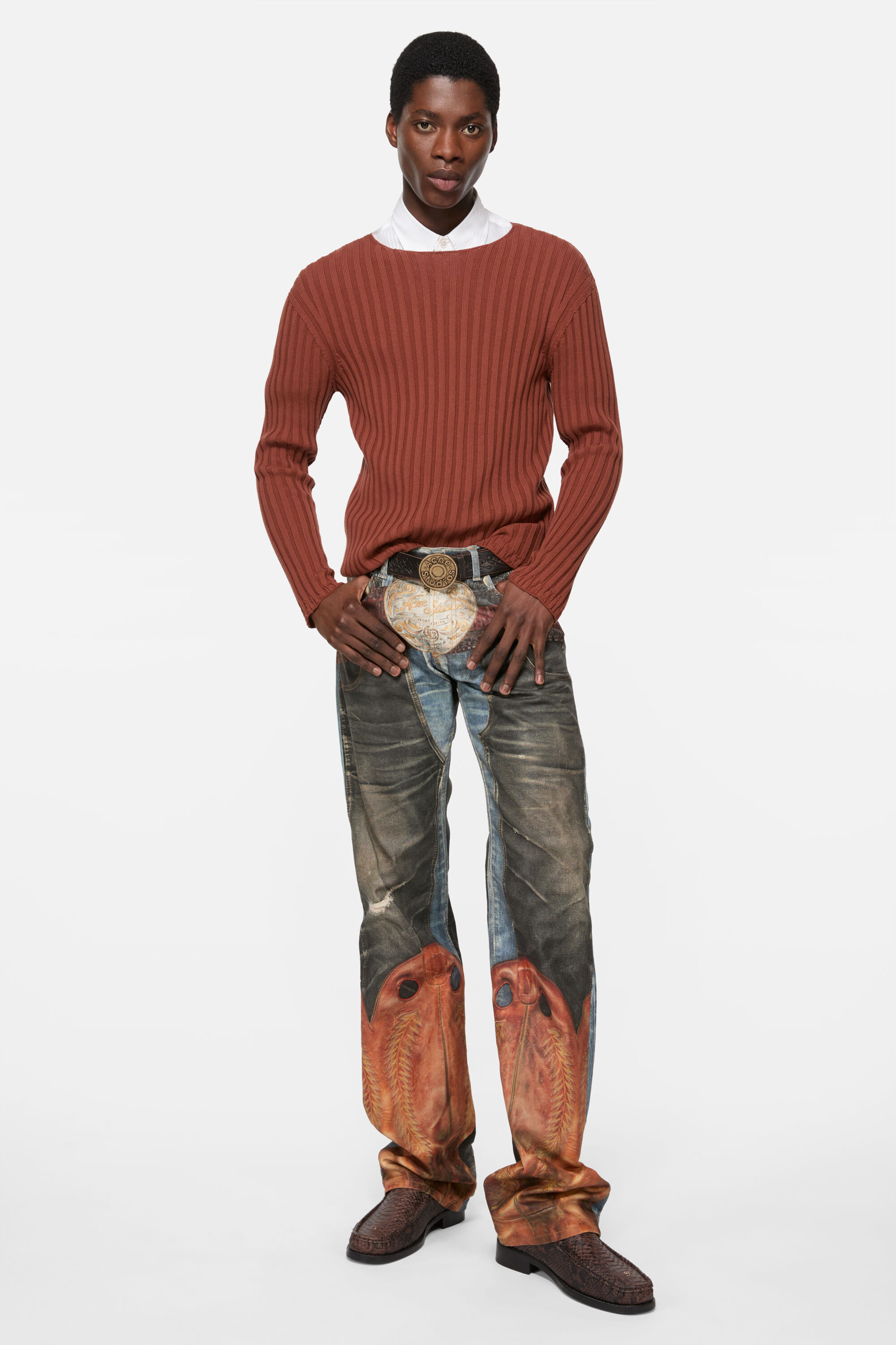 Ribbed crewneck knit - Terracotta red - 2