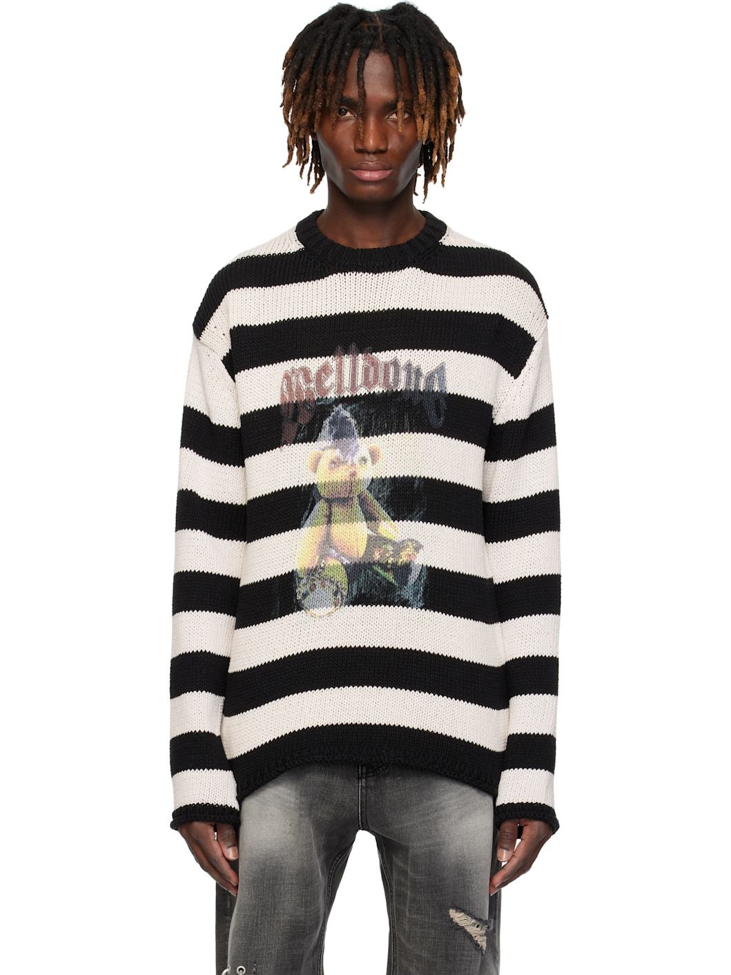 Black & White Punk Teddy Striped Sweater - 1