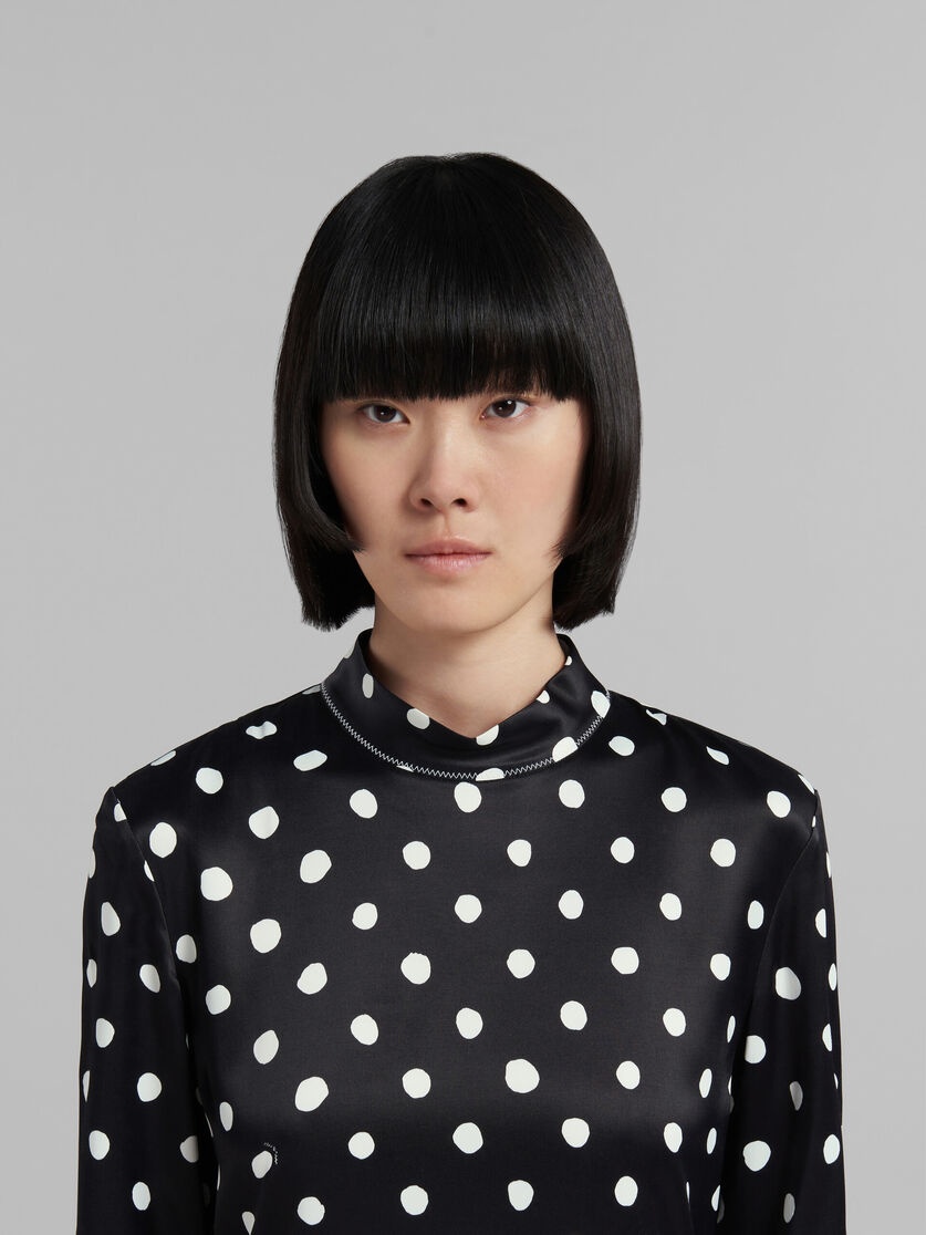 BLACK SATIN DRESS WITH POLKA DOTS - 4