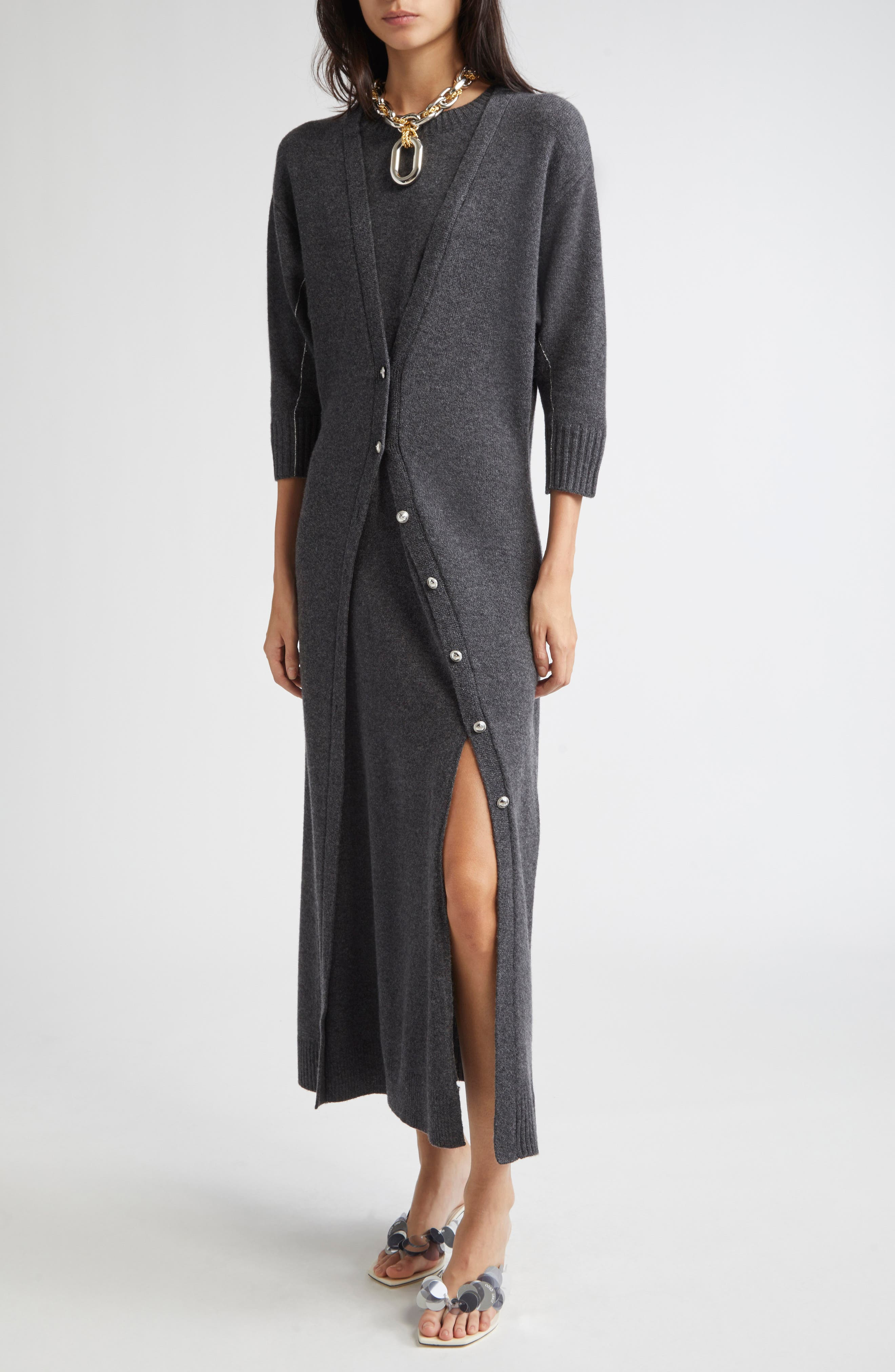 Rabanne Layered Look Wool Blend Sweater Dress in Dark Grey at Nordstrom - 4