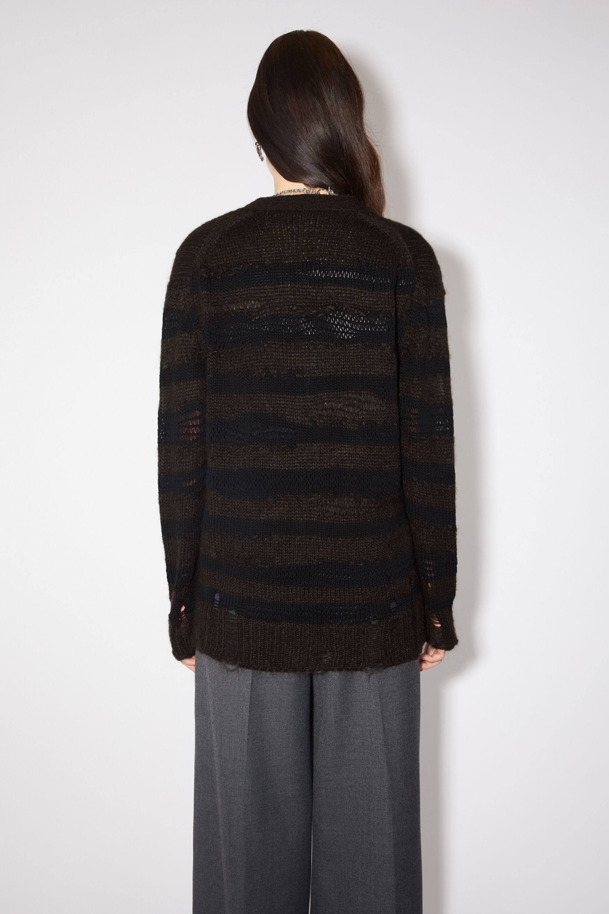 Distressed stripe cardigan - Warm Charcoal Grey/Black - 3