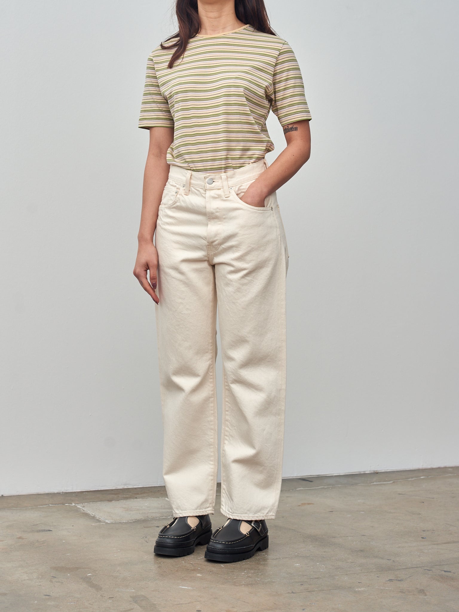 Hard Twist Cotton Border Tee - Beige Border - 2