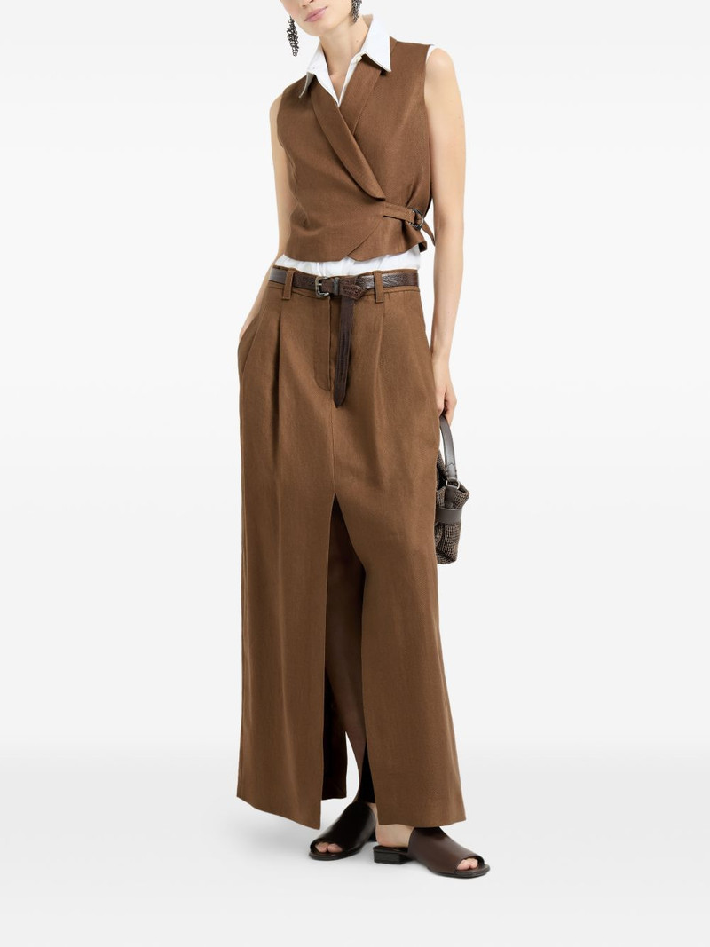 Brunello Cucinelli diagonal-buckle linen gilet outlook