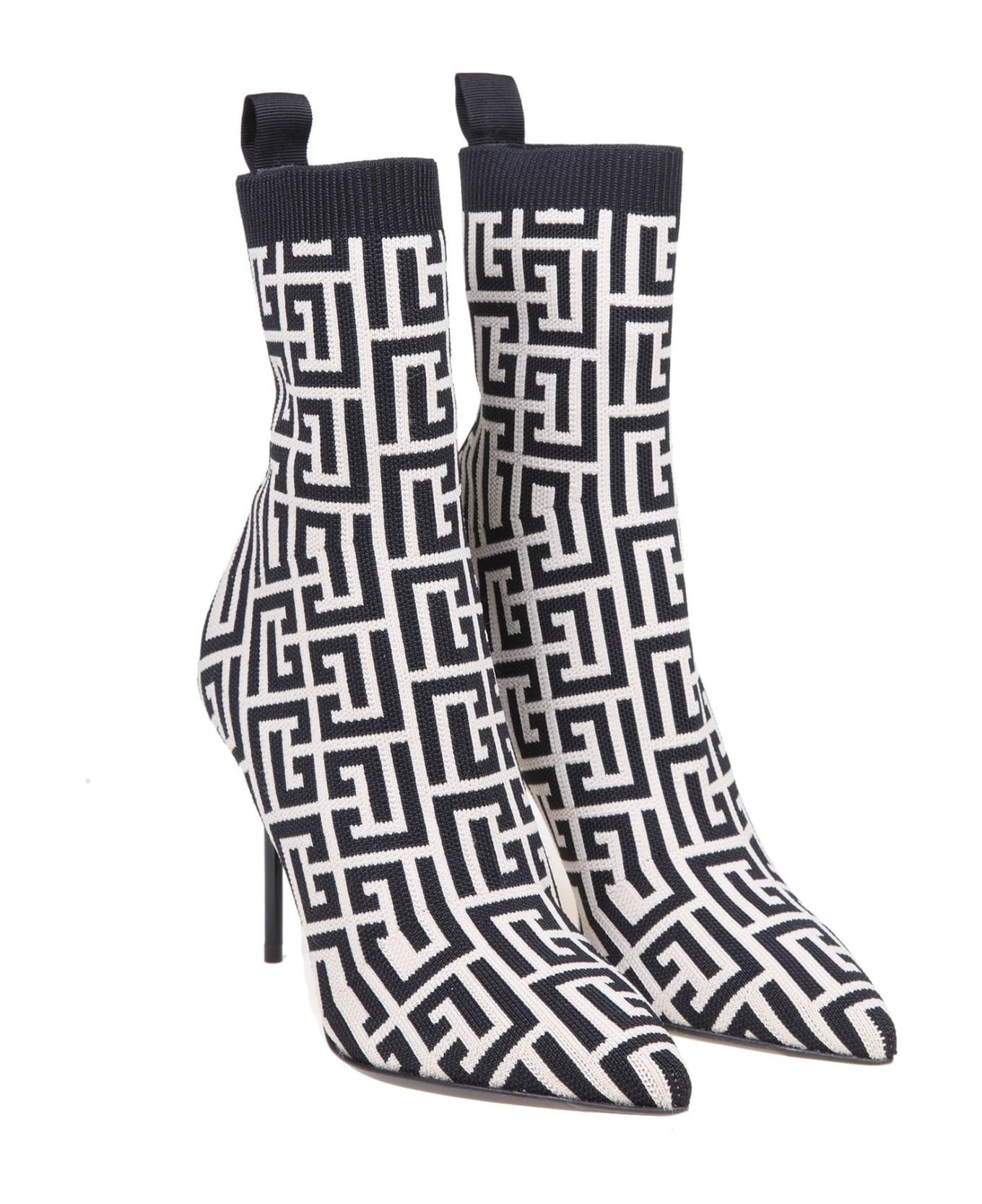 Black And Ivory Knitted Monogram Ankle Boots - 2