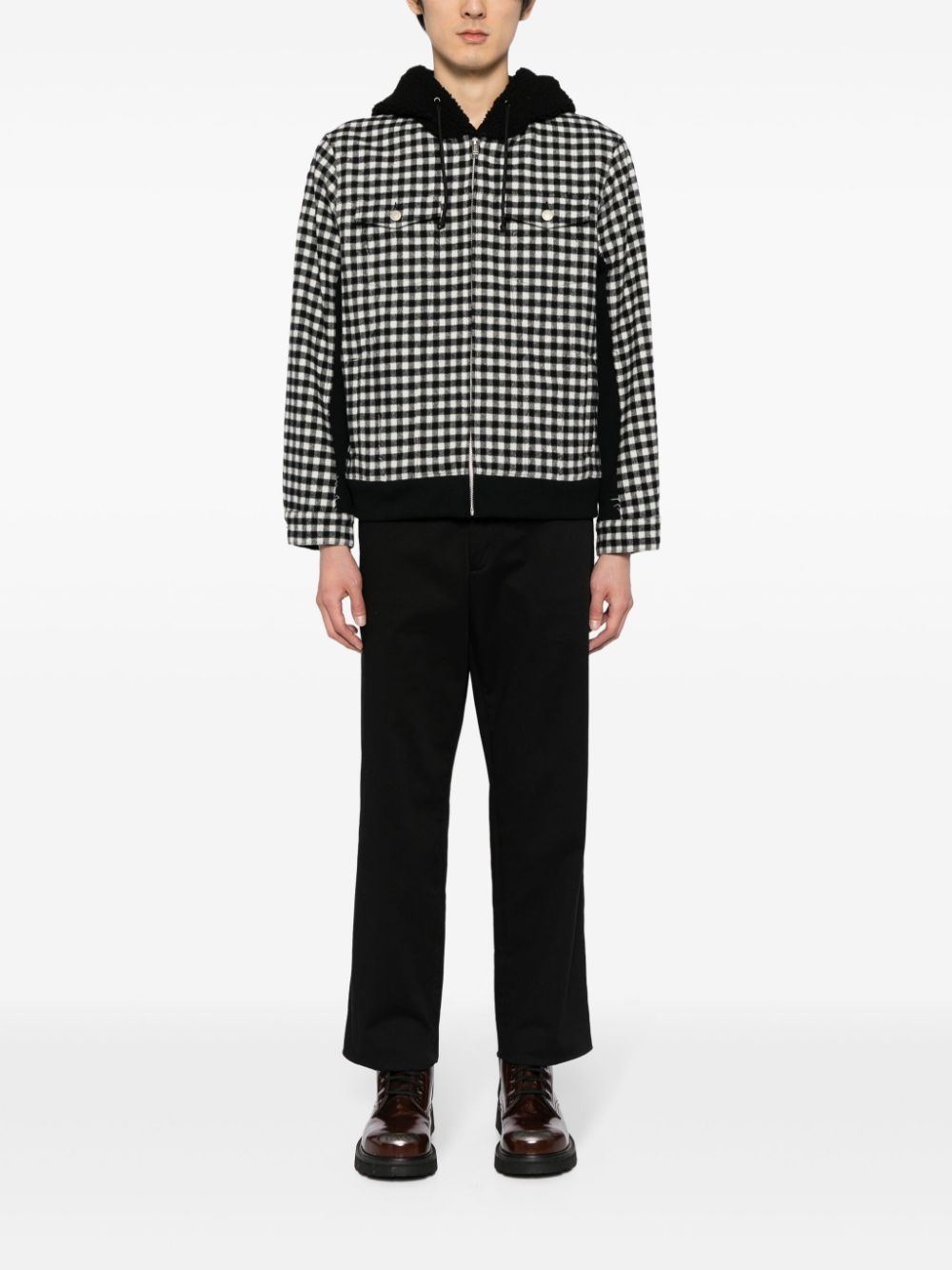 check-print hooded jacket - 2