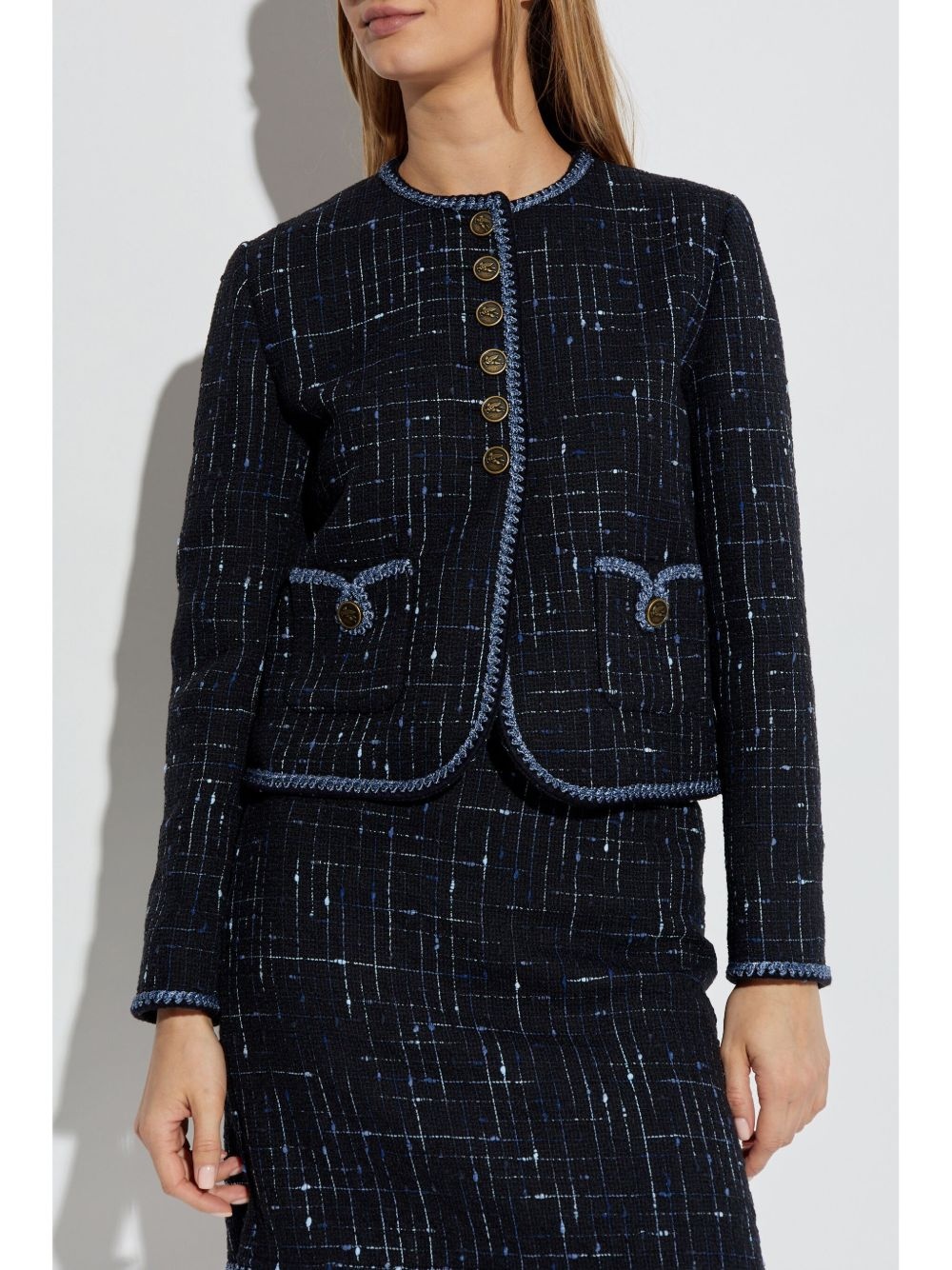 contrast-trim tweed jacket - 3