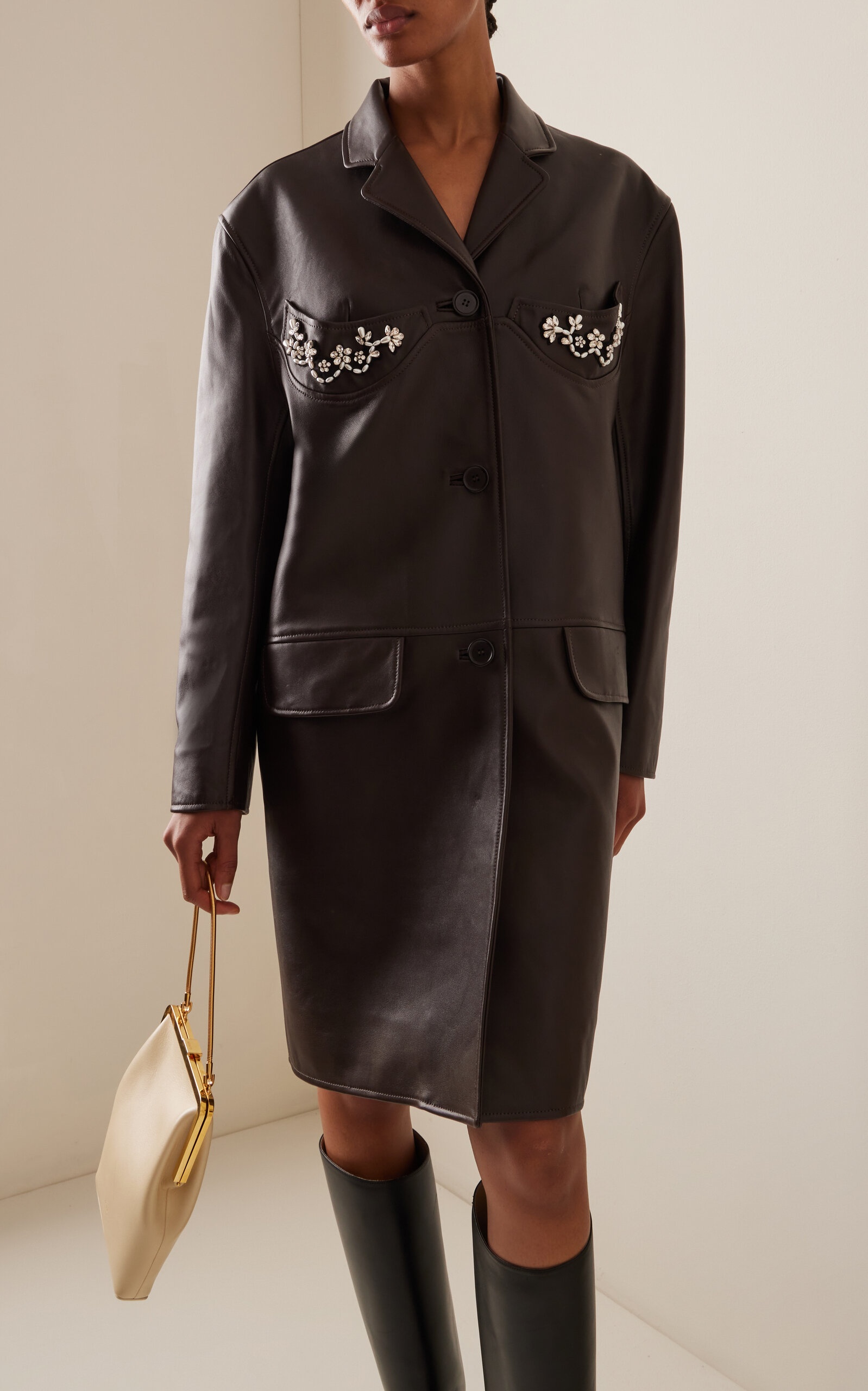 Embroidered Leather Coat multi - 2