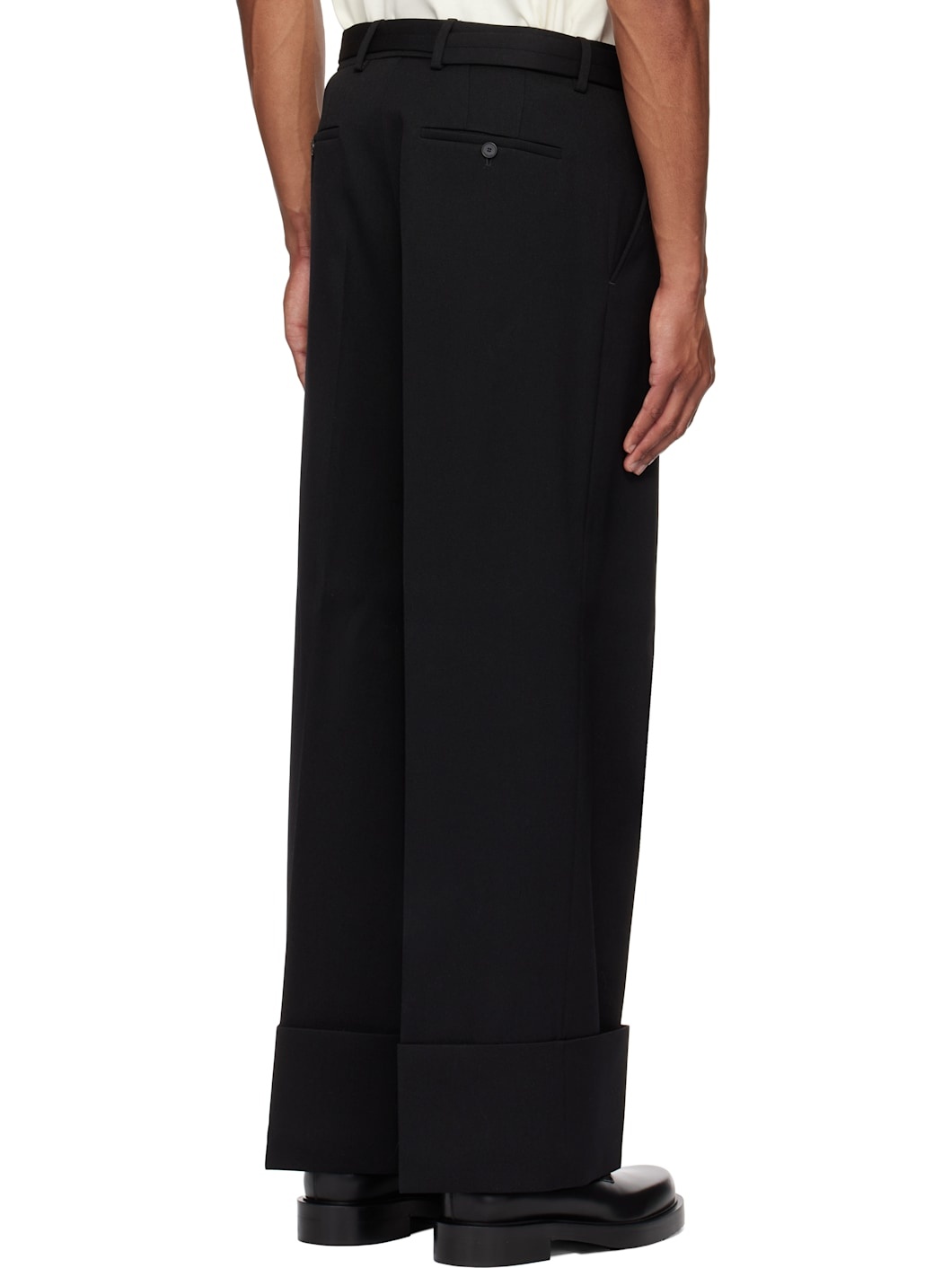 Black Wide-Leg Cuff Trousers - 3
