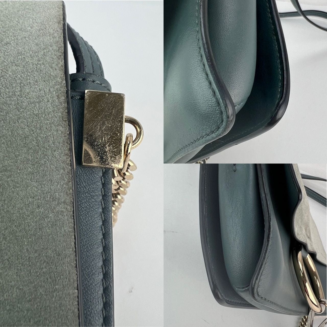 Chloe Faye Chain Suede Leather Gray Blue Crossbody Bag - 6