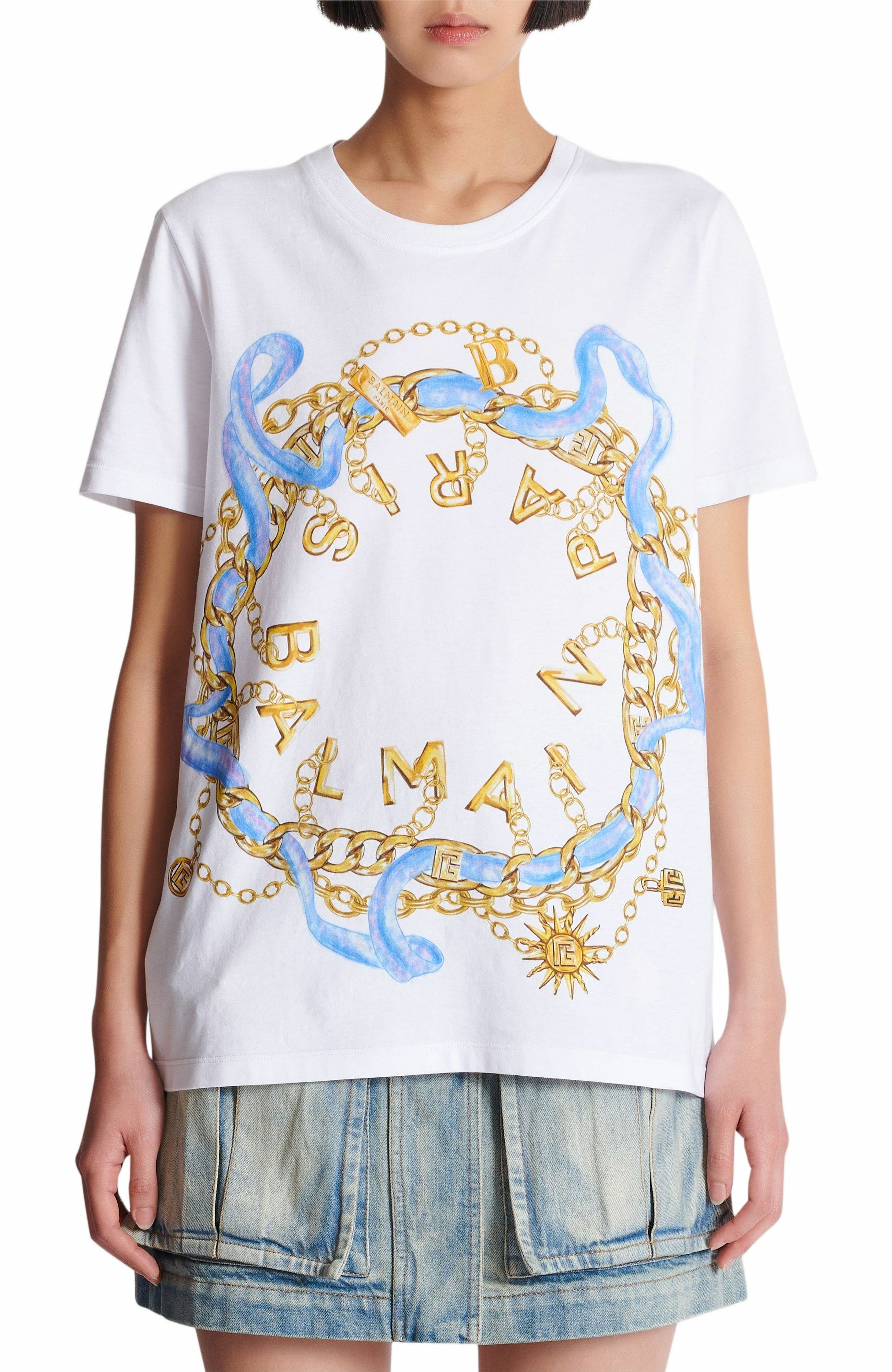 T-shirt with Balmain Paris Chain print in White at Nordstrom - 7