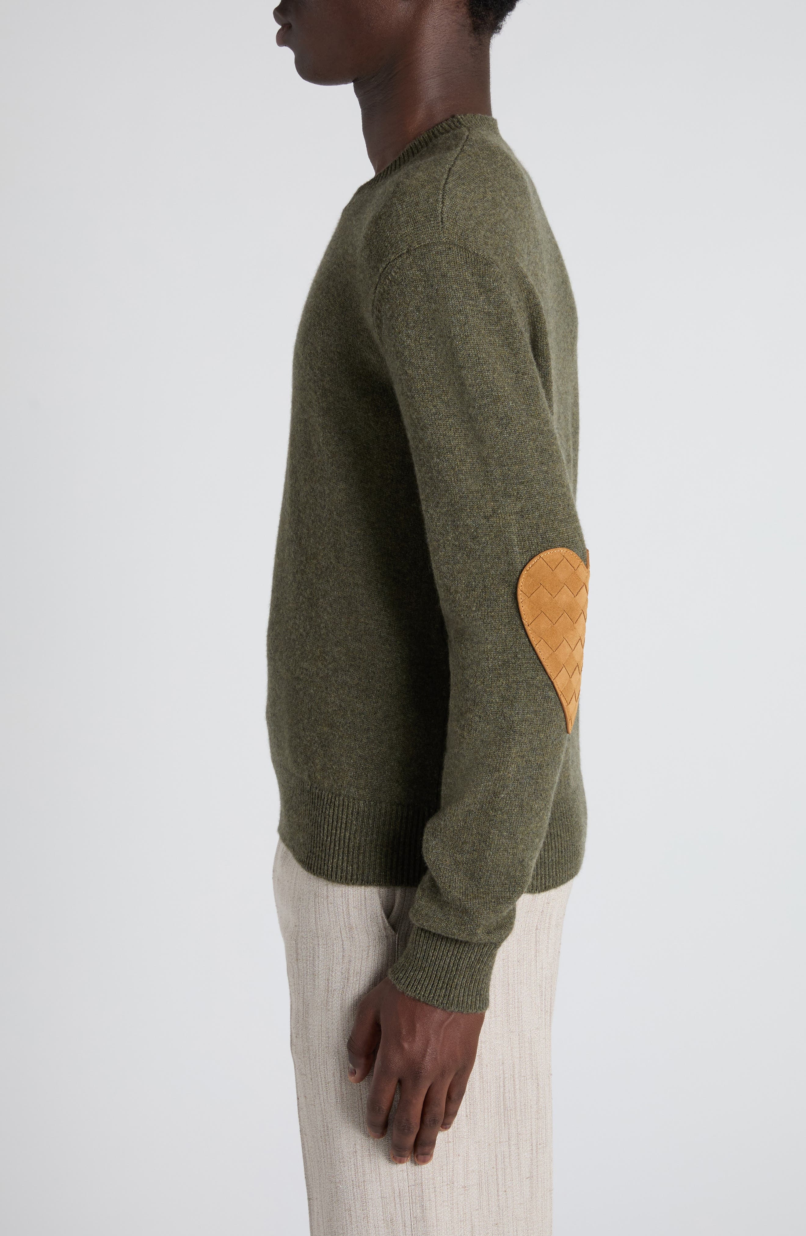 Bottega Veneta Classic Cashmere Blend Sweater with Intrecciato Suede Hearts in 3749 Camo at Nordstro - 4