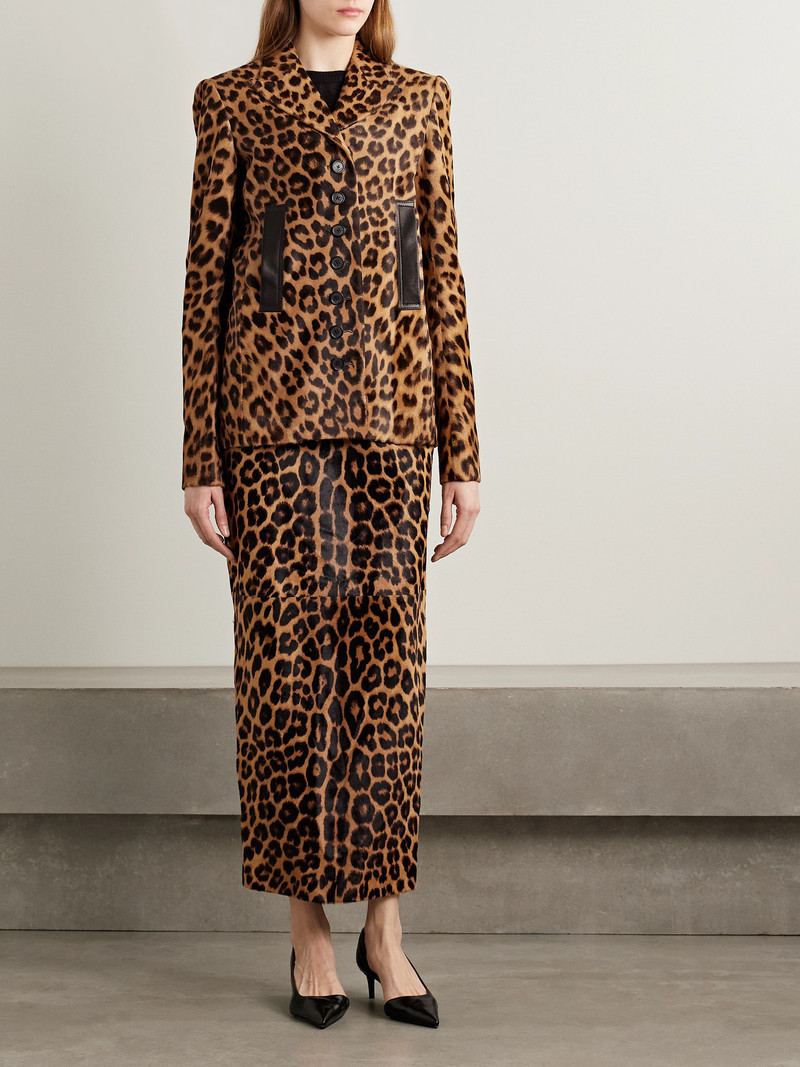 KHAITE Saraphina Leather-trimmed Leopard-print Calf Hair Jacket outlook