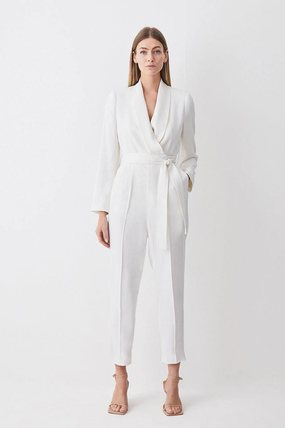 Tailored Tuxedo Belted Wrap Jumpsuit - 1