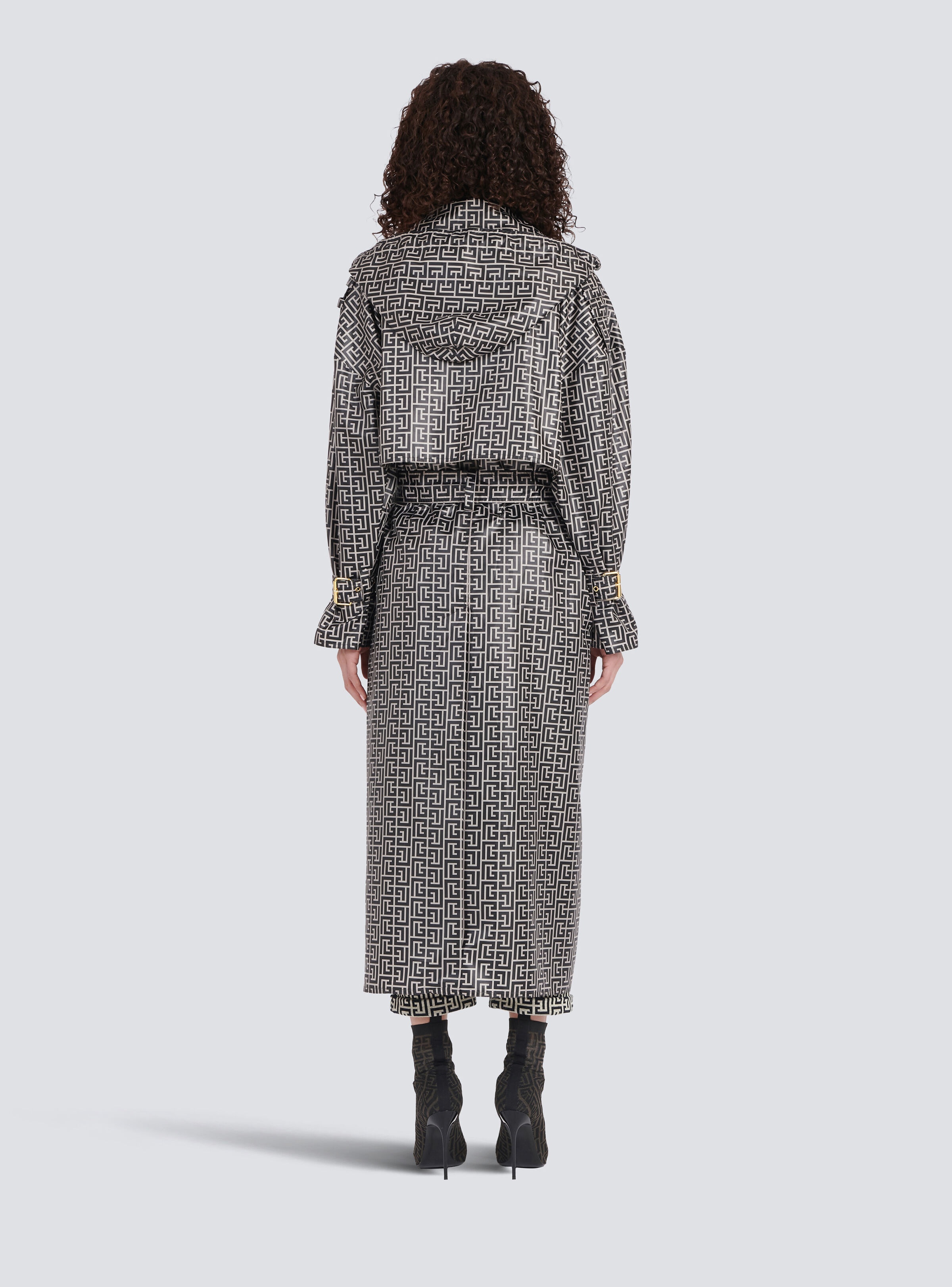 Balmain print monogram trench coat - 5