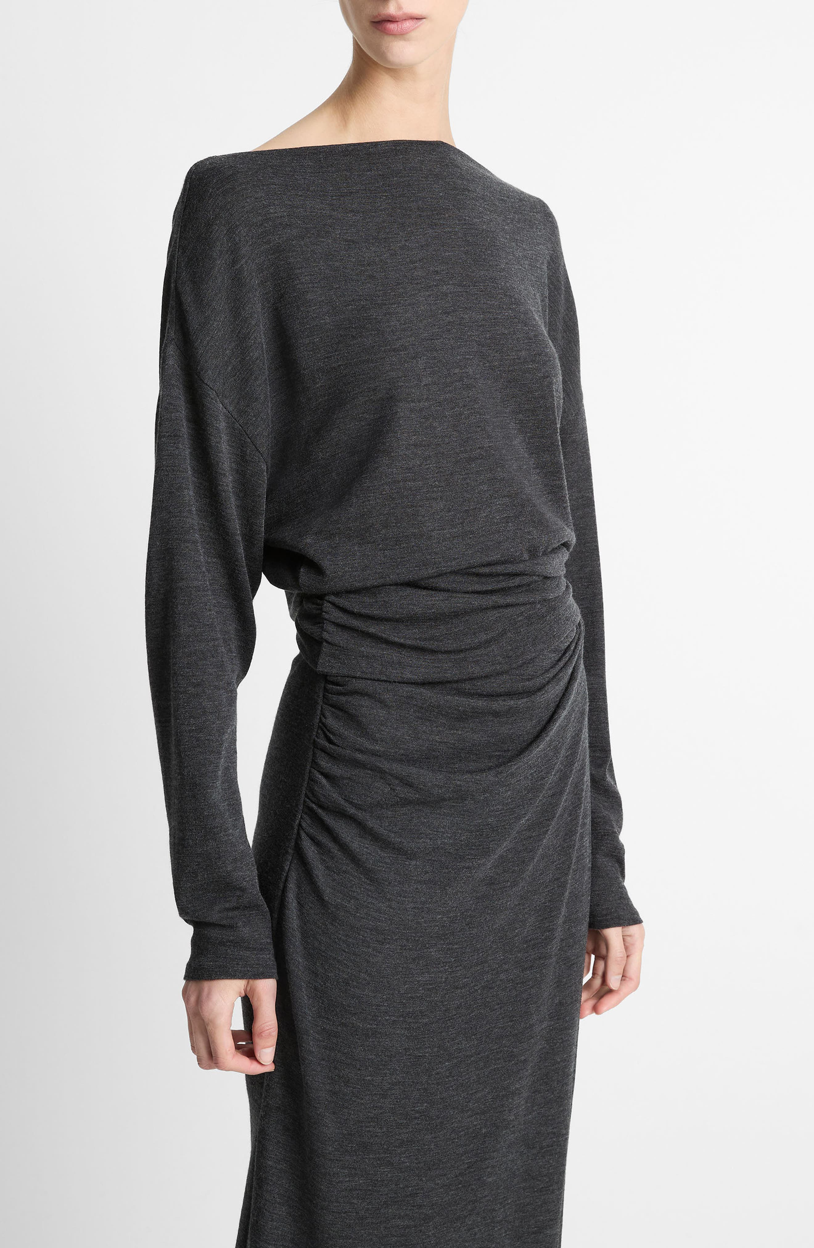 Vince Ruched Drape Top in Dark Heather Grey at Nordstrom - 3