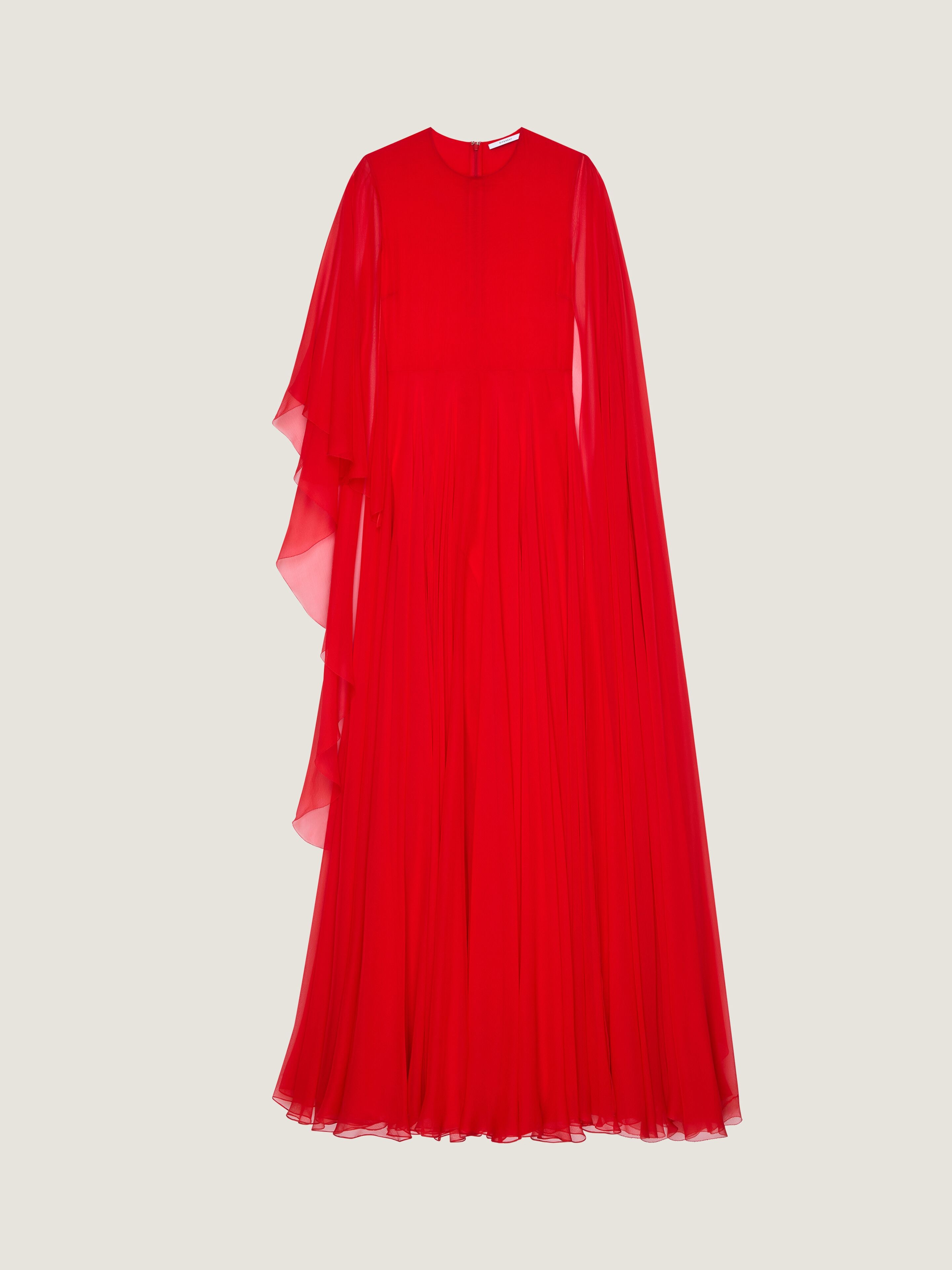 DRAPED EVENING DRESS IN CHIFFON WITH CAPE - 1