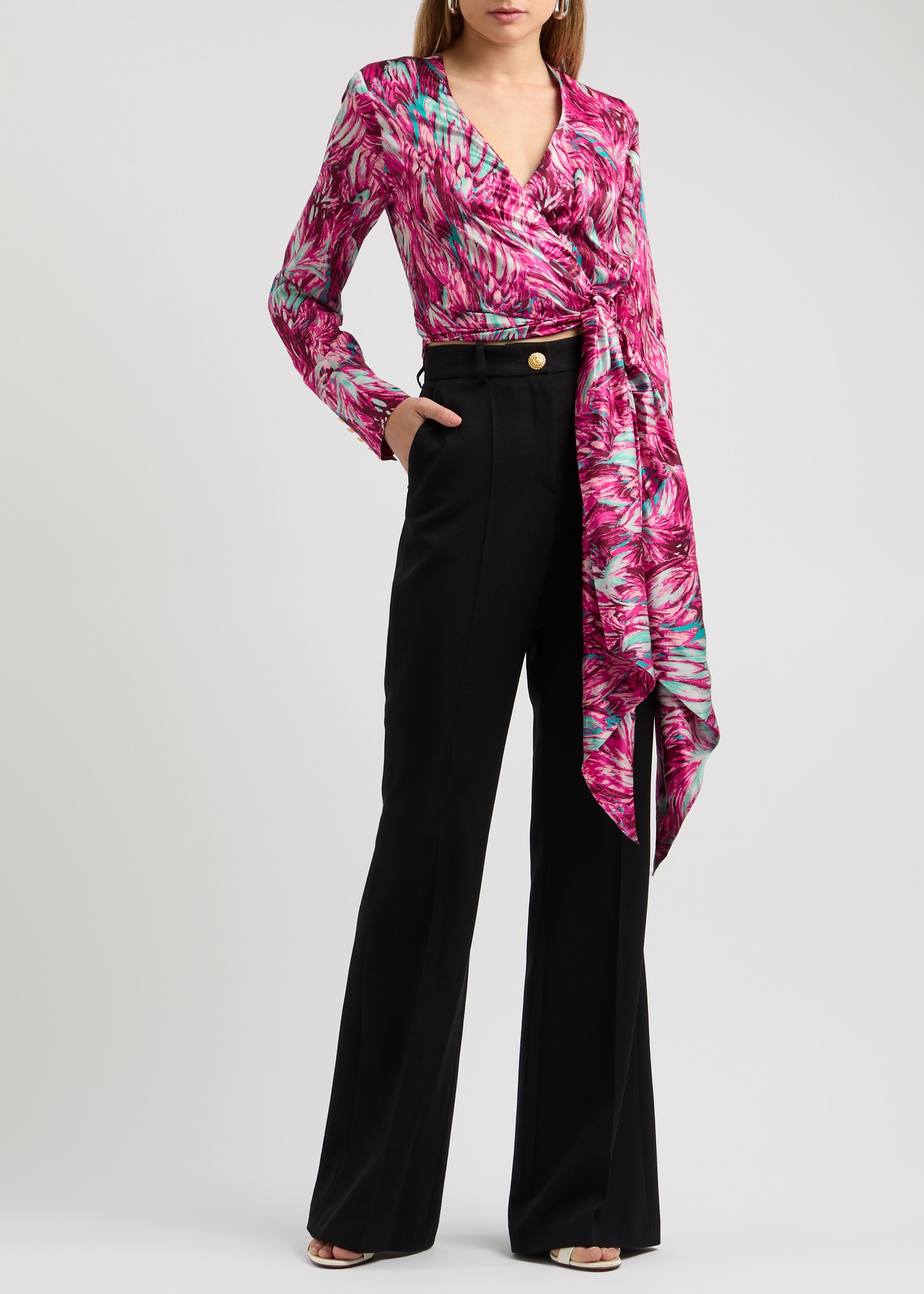 Printed silk-satin wrap blouse - 4