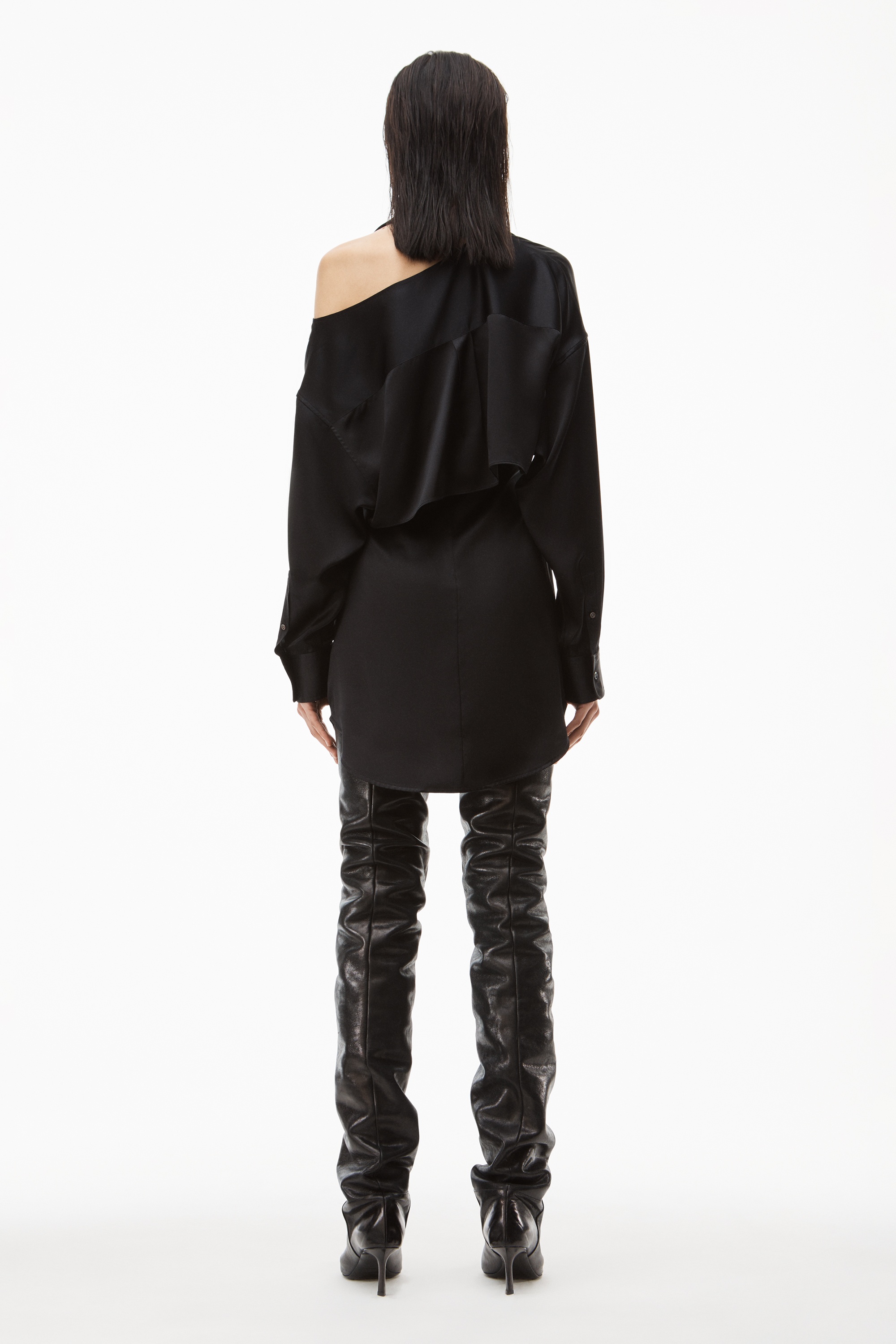 CUTOUT SHOULDER DRESS IN SILK CHARMEUSE - 5