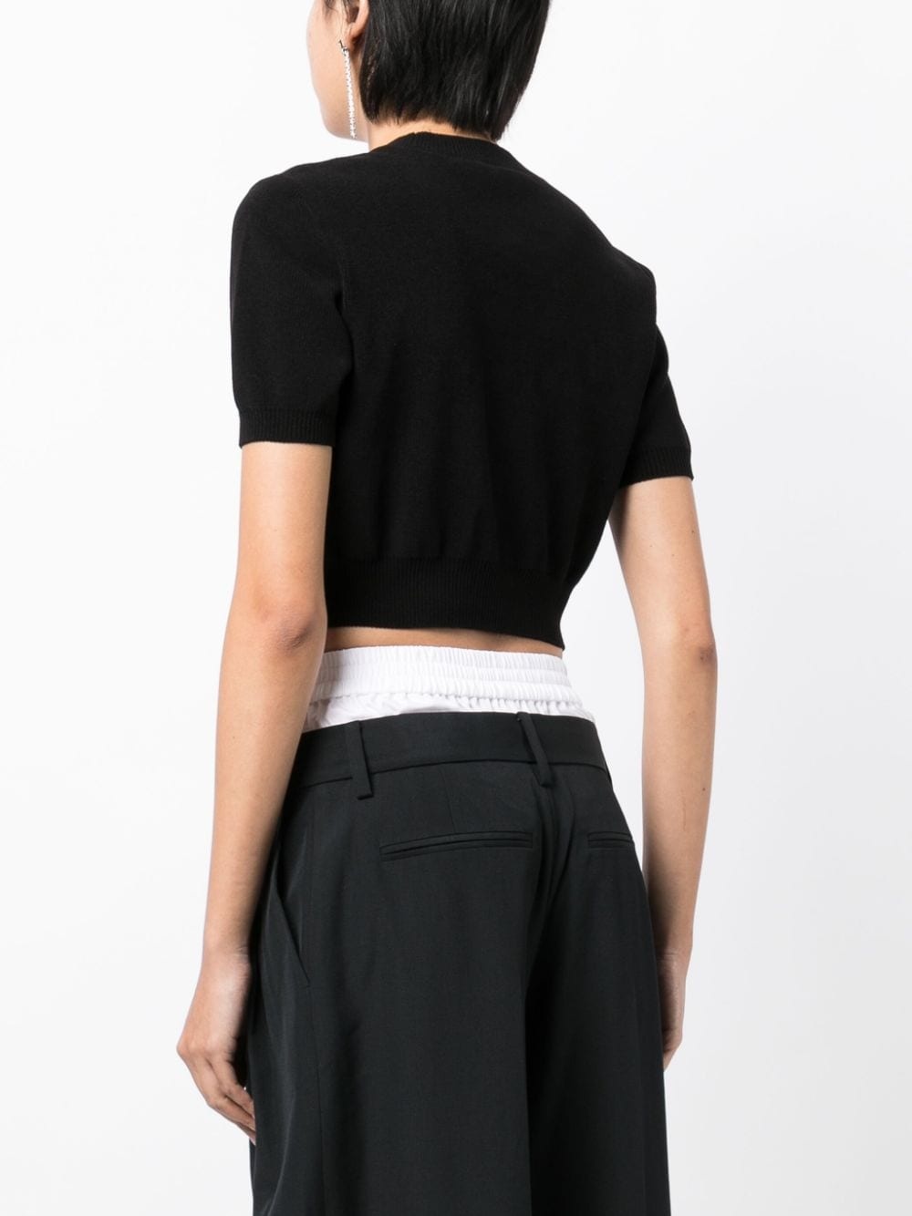 logo-embossed cropped knitted top - 4